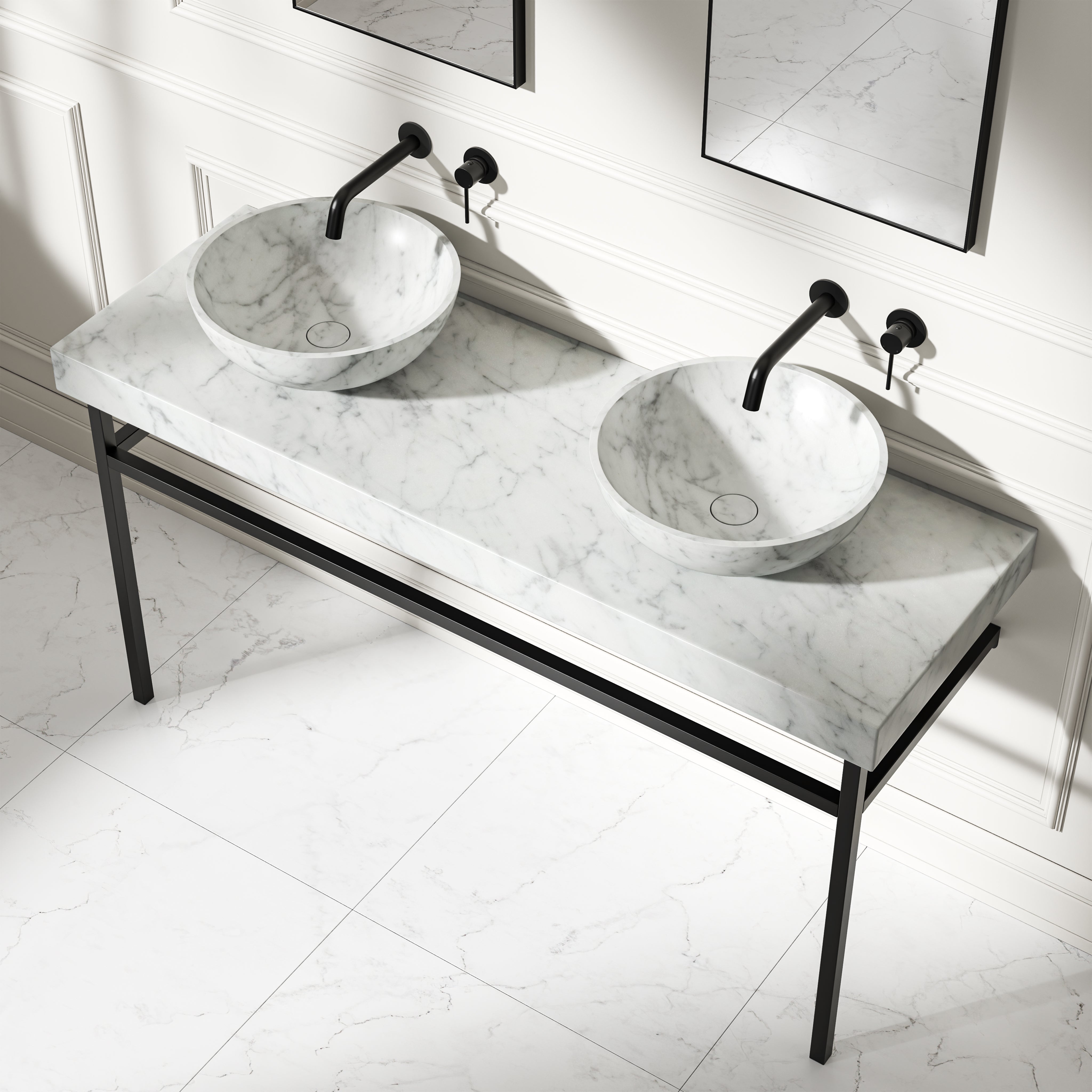 Capola Carrara Marble Countertop Matte Black Vanity Unit 1400mm