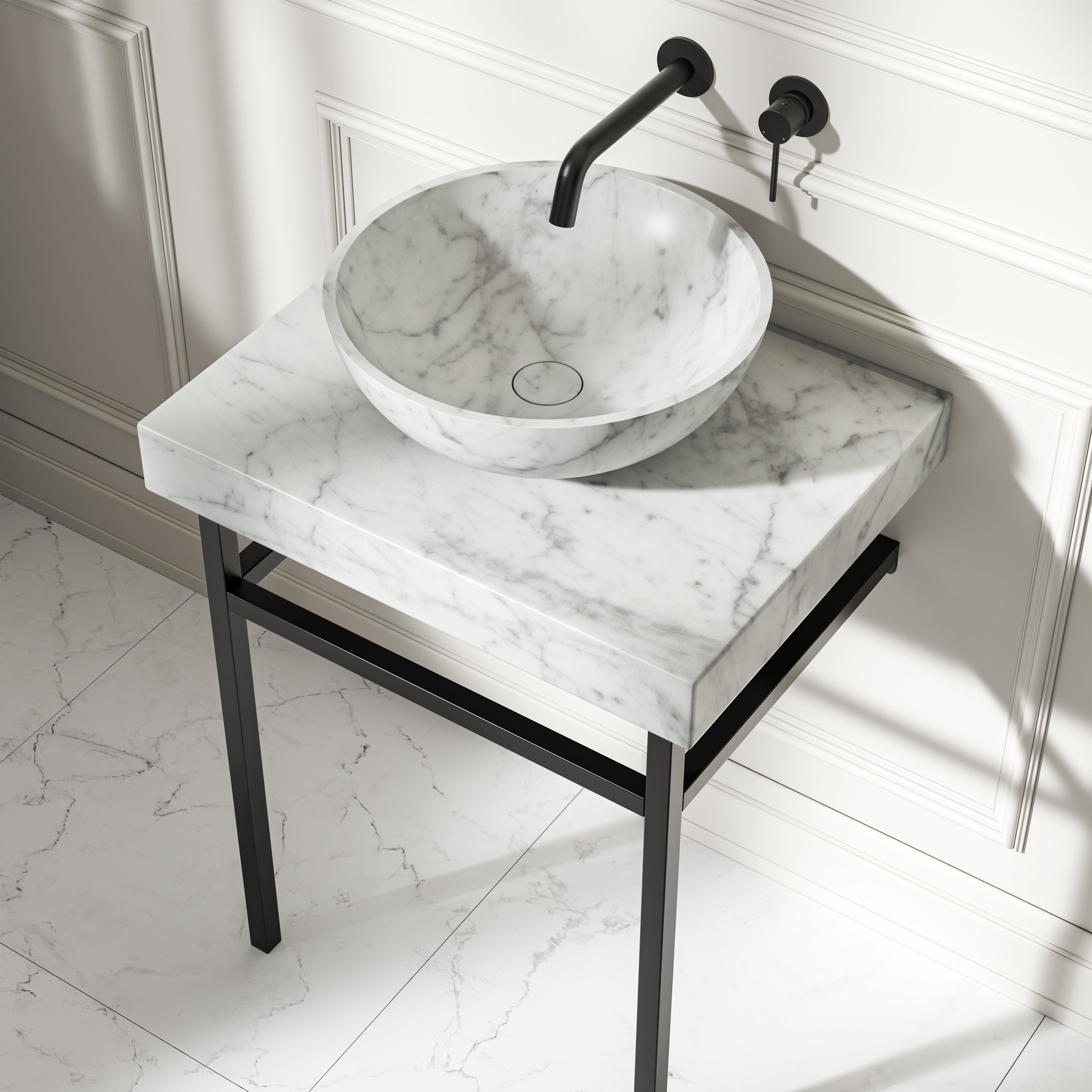 Capola Carrara Marble Countertop Matte Black Vanity Unit 600mm