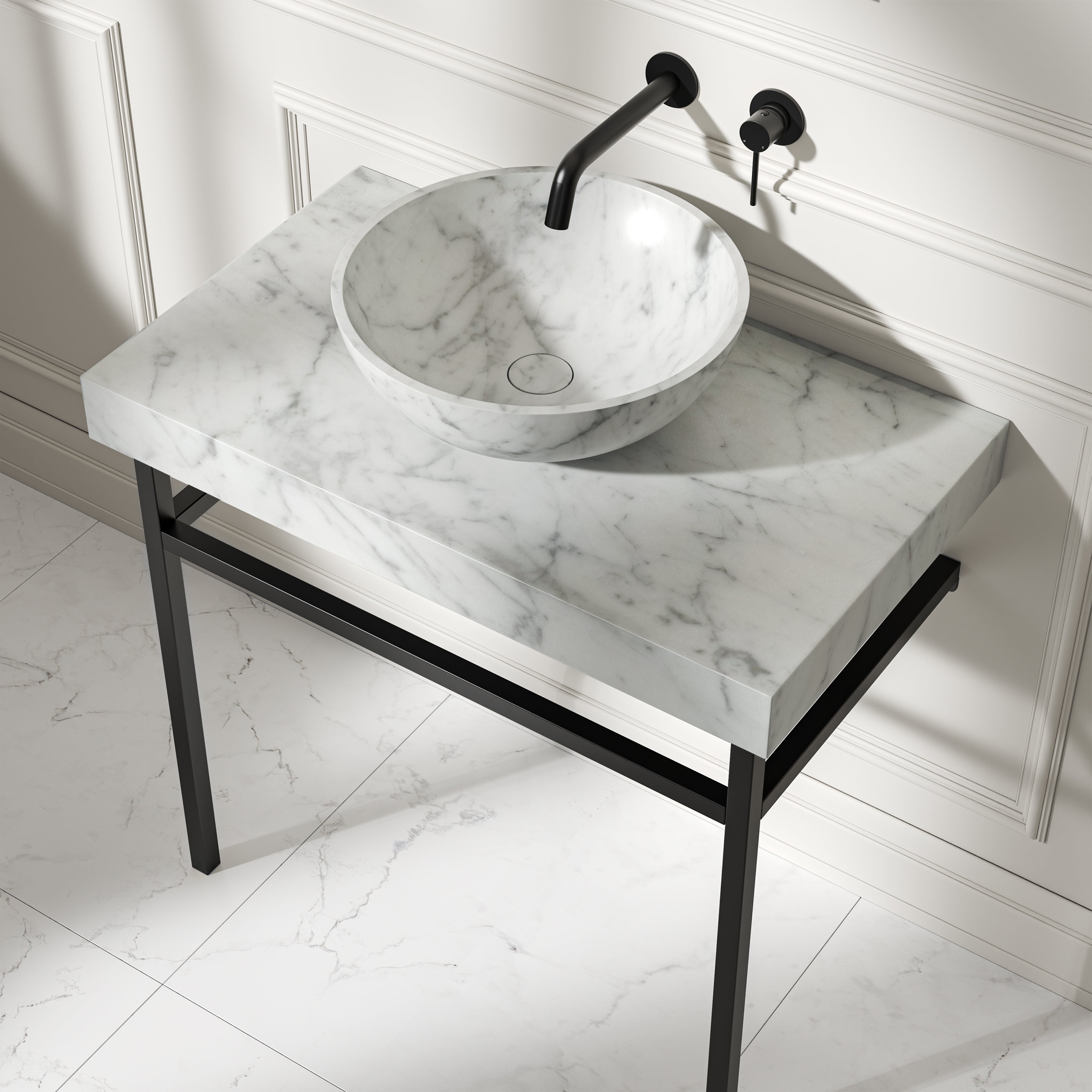 Capola Carrara Marble Countertop Matte Black Vanity Unit 800mm
