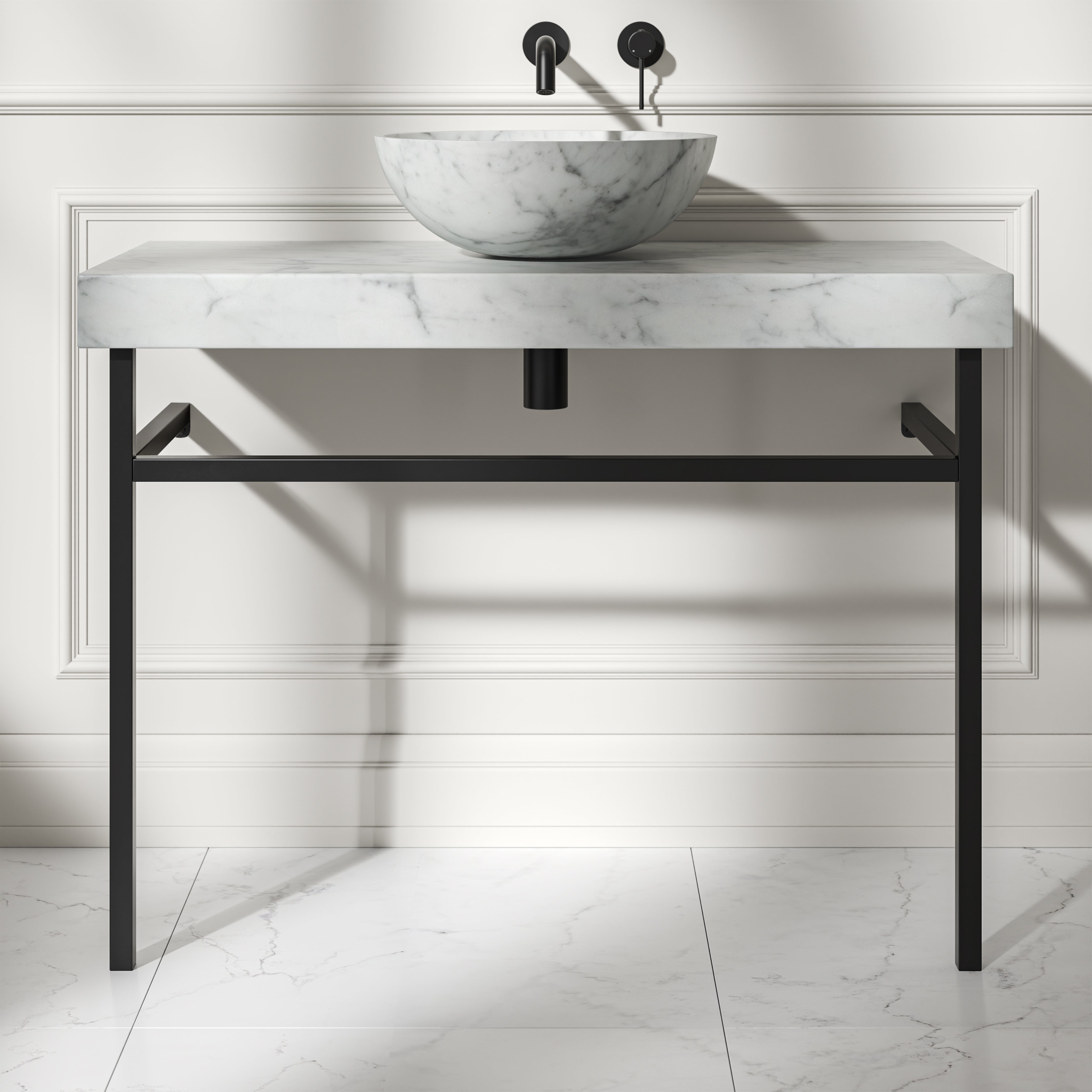 Capola Carrara Marble Countertop Matte Black Vanity Unit 1000mm