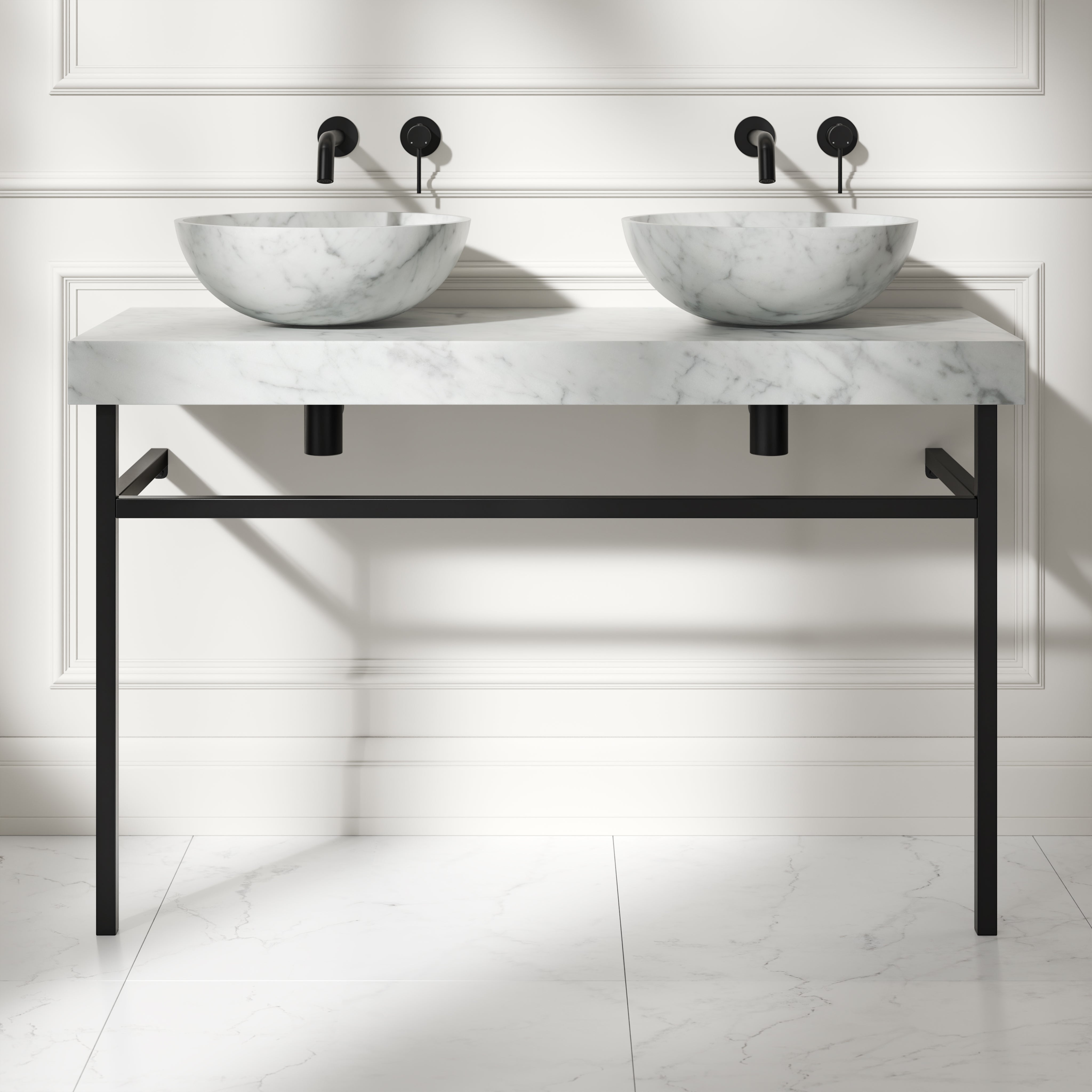 Capola Carrara Marble Countertop Matte Black Vanity Unit 1200mm