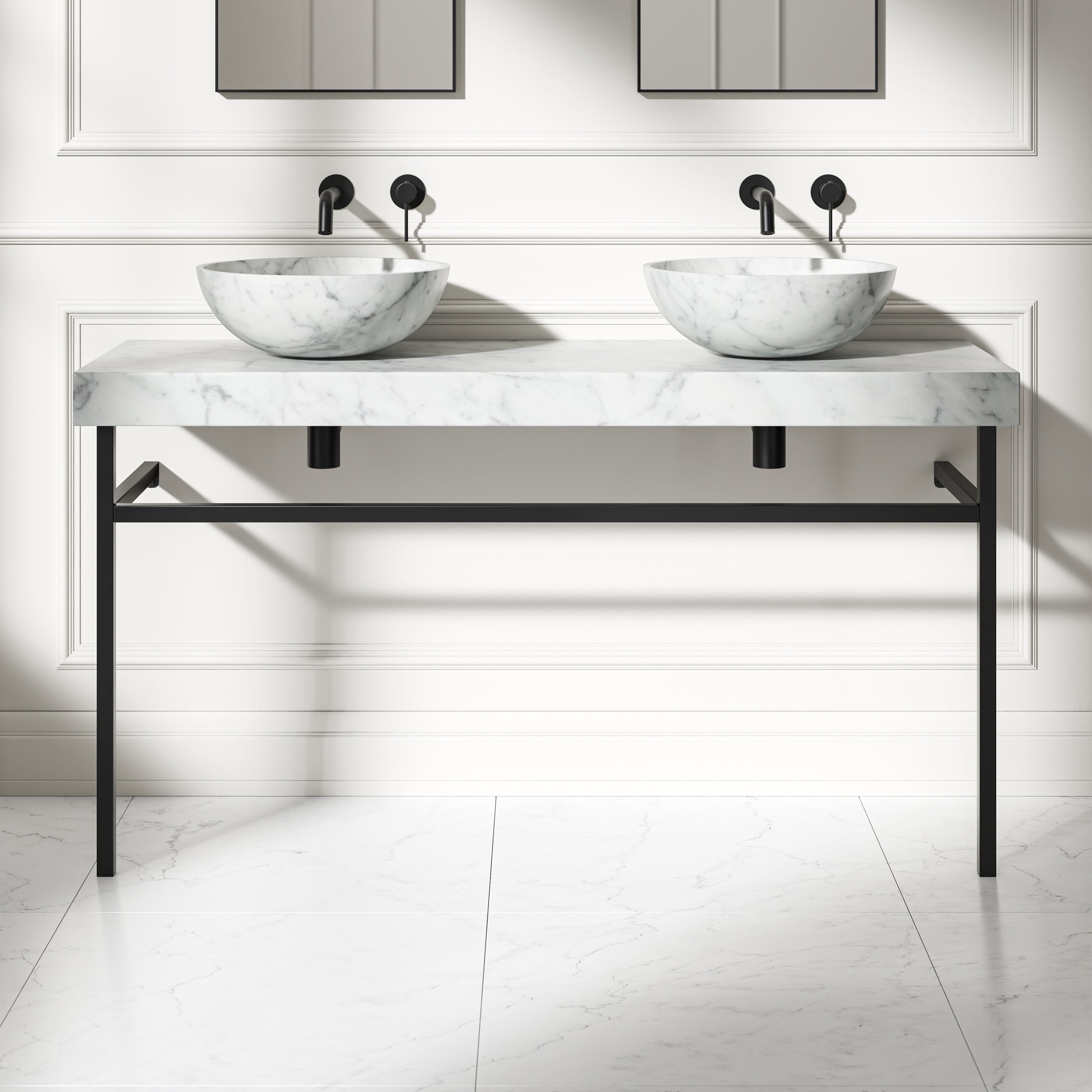 Capola Carrara Marble Countertop Matte Black Vanity Unit 1400mm