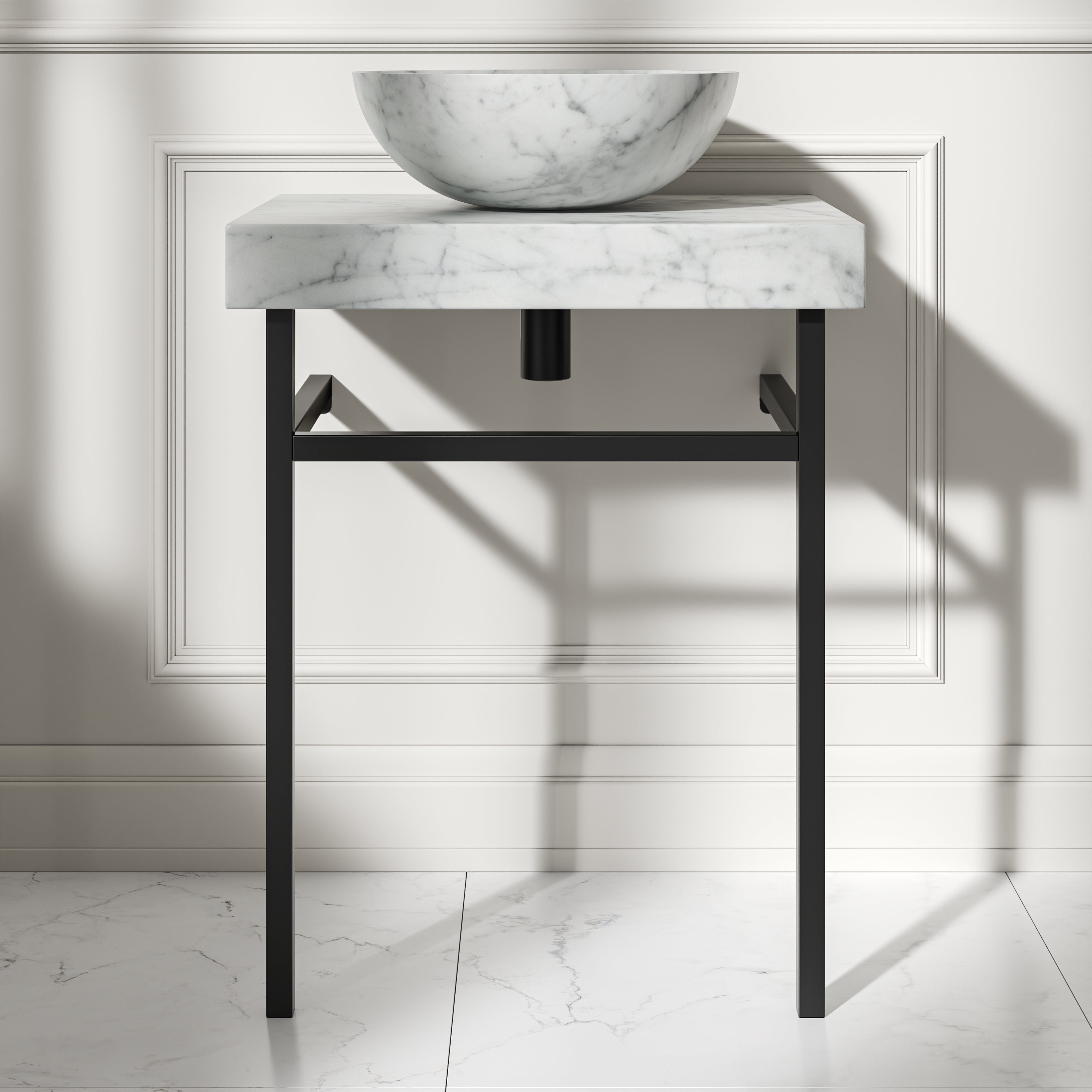 Capola Carrara Marble Countertop Matte Black Vanity Unit 600mm