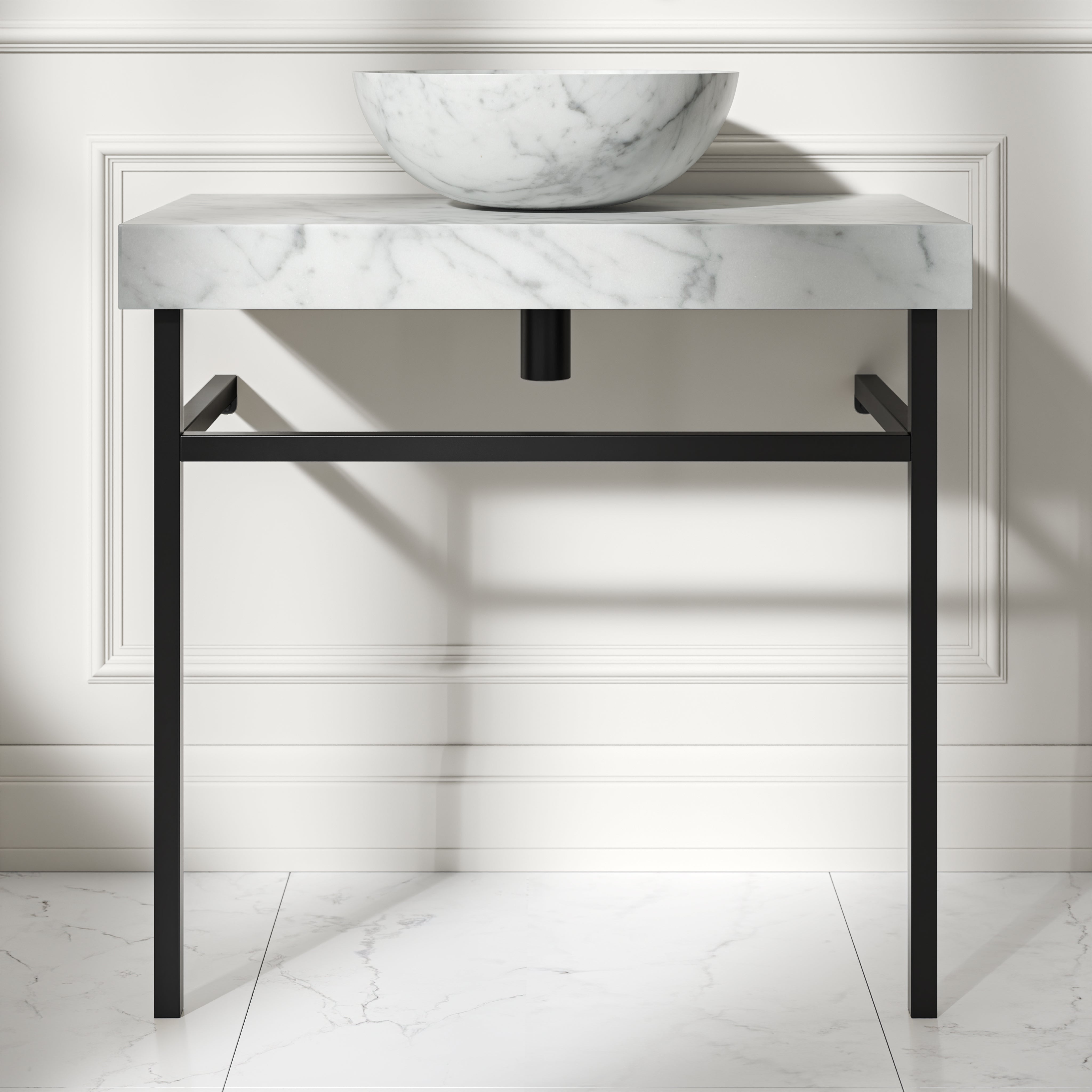 Capola Carrara Marble Countertop Matte Black Vanity Unit 800mm