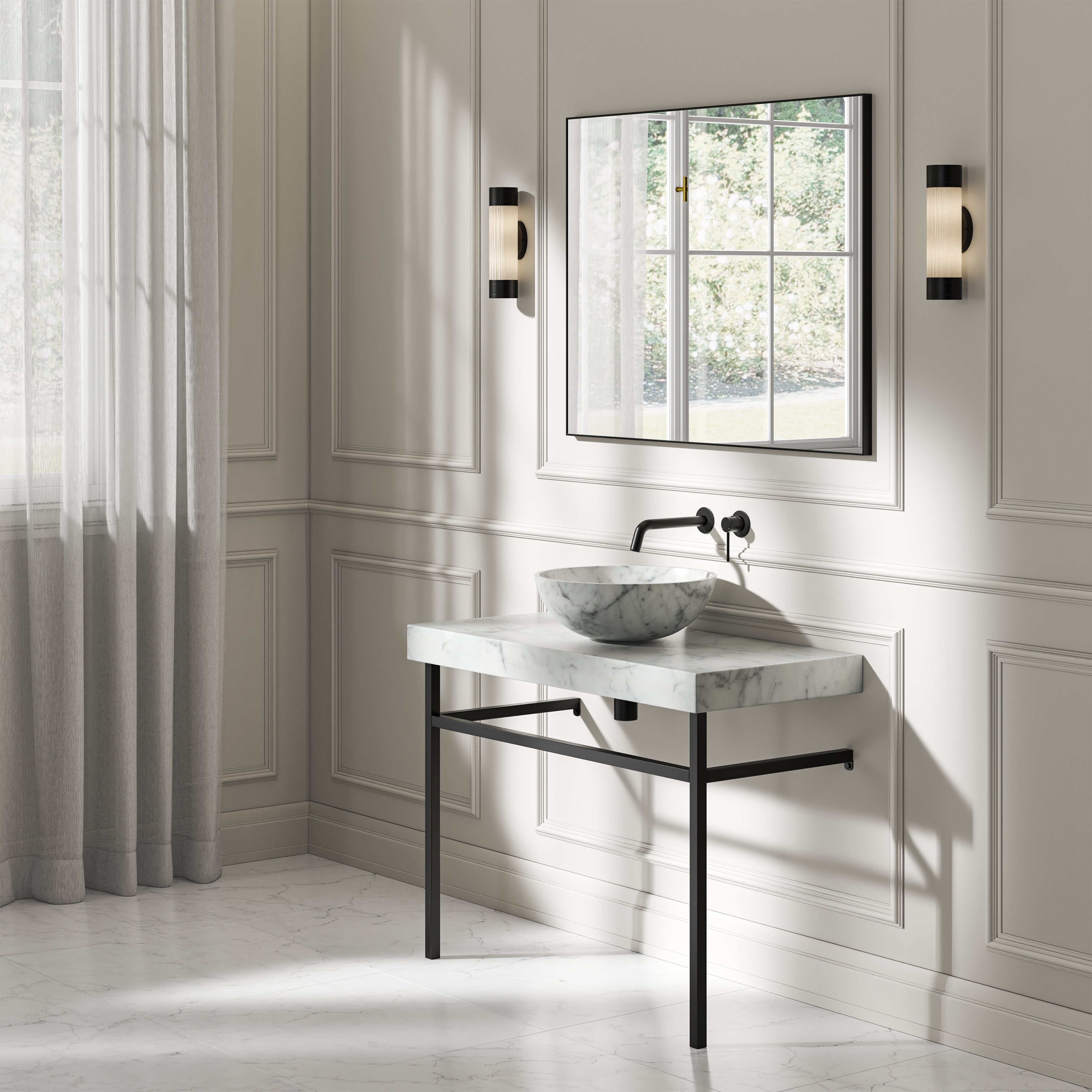 Capola Carrara Marble Countertop Matte Black Vanity Unit 1000mm