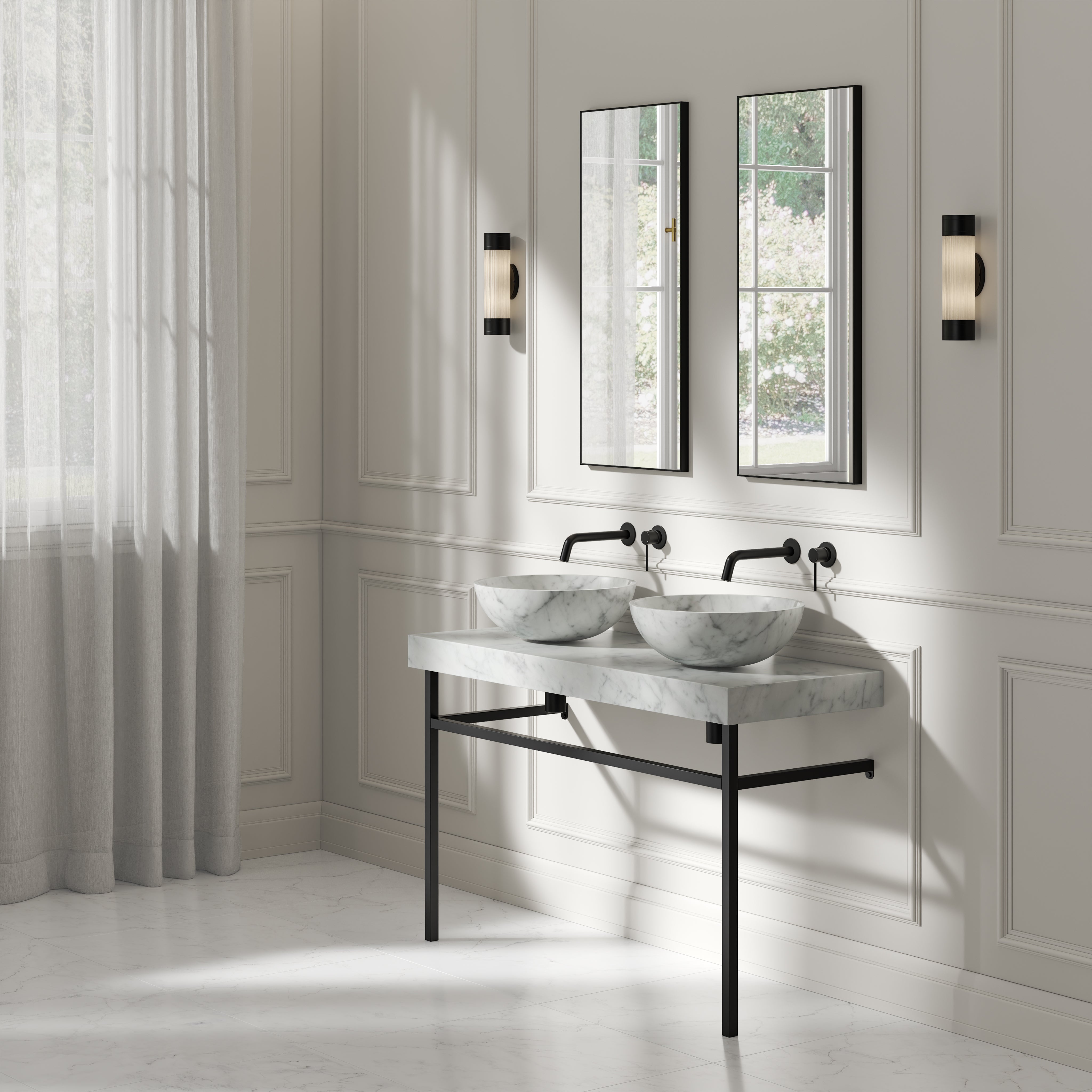 Capola Carrara Marble Countertop Matte Black Vanity Unit 1200mm