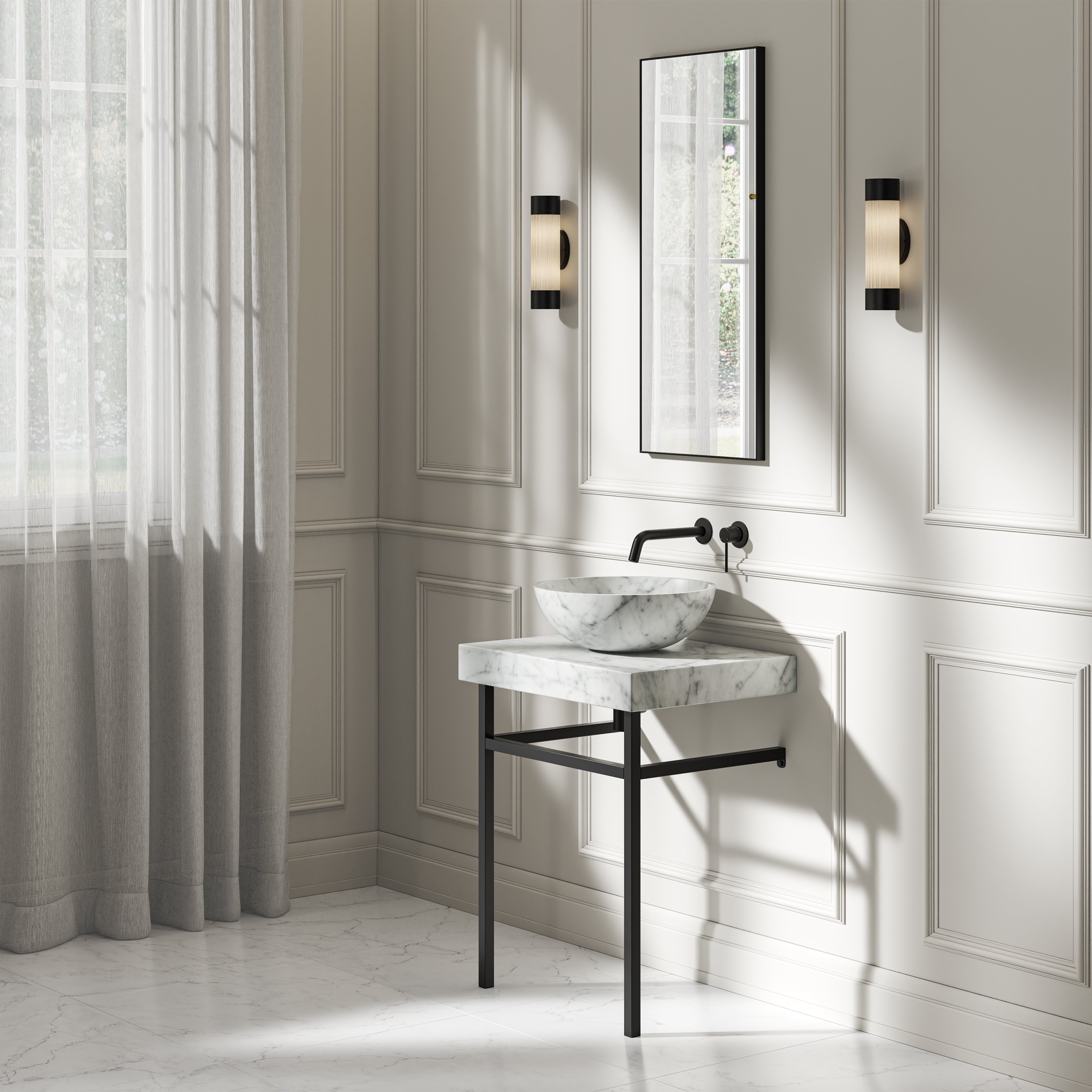 Capola Carrara Marble Countertop Matte Black Vanity Unit 600mm