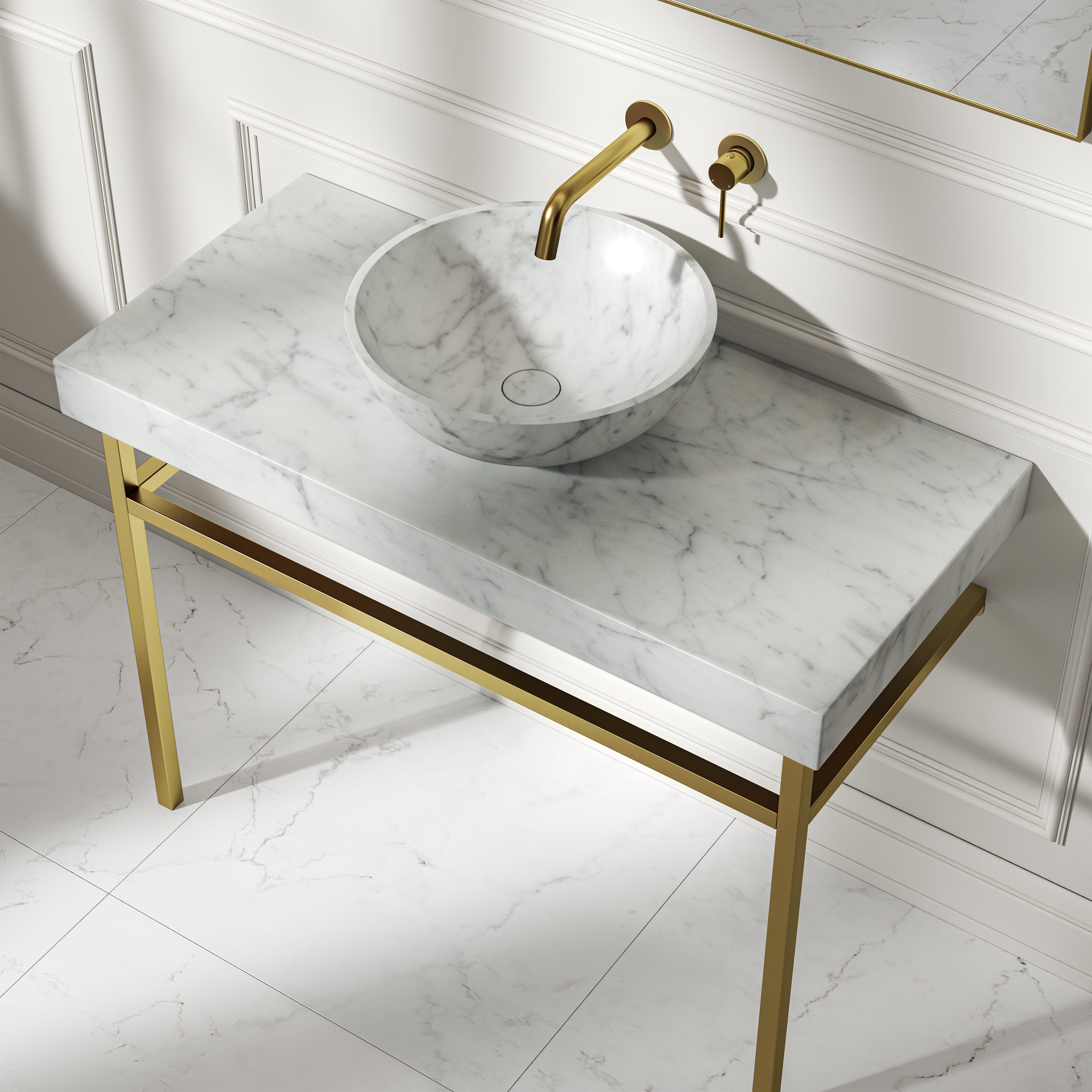 Capola Carrara Marble Countertop Brushed Gold Vanity Unit 1000mm