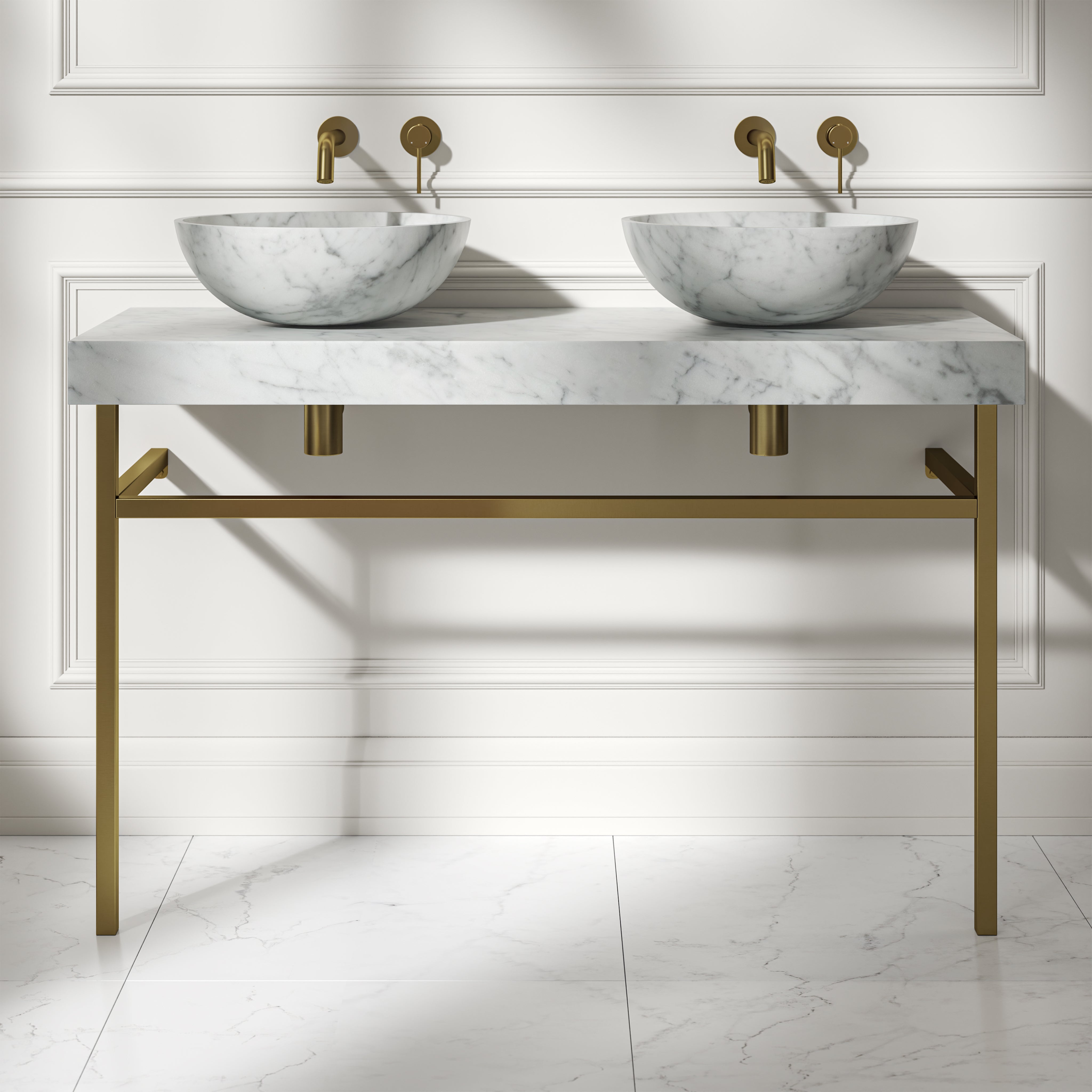 Capola Carrara Marble Countertop Brushed Gold Vanity Unit 1200mm