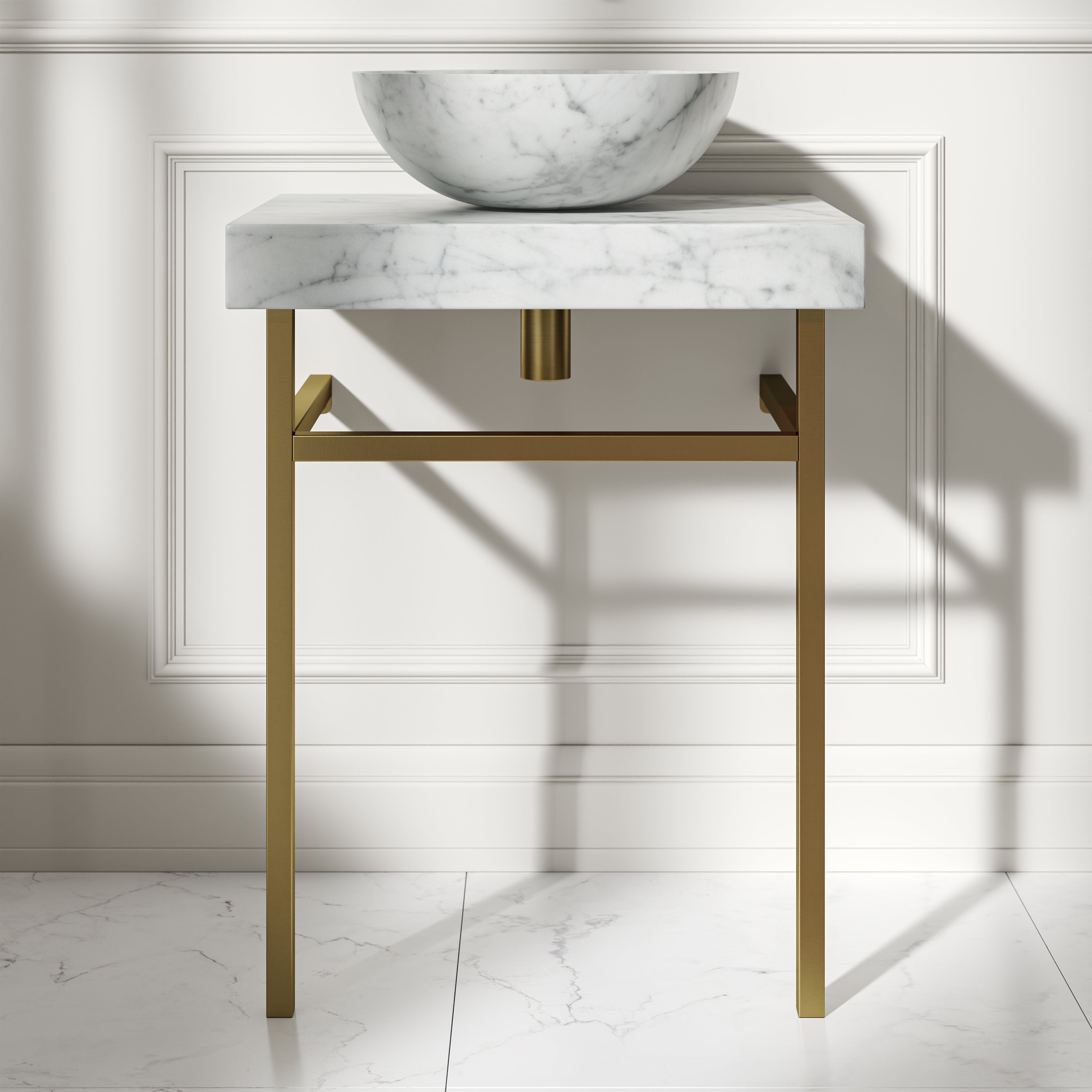 Capola Carrara Marble Countertop Brushed Gold Vanity Unit 600mm