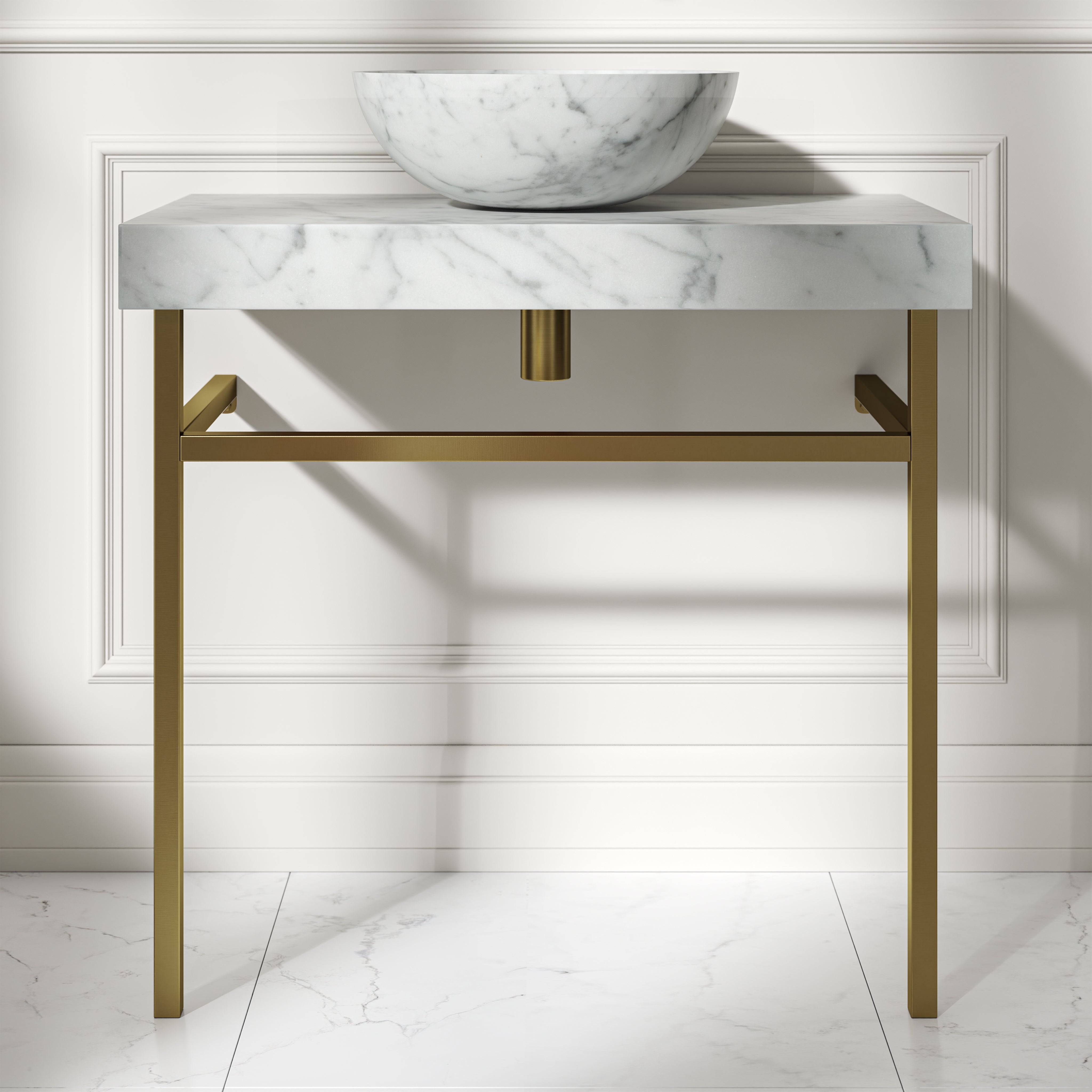 Capola Carrara Marble Countertop Brushed Gold Vanity Unit 800mm