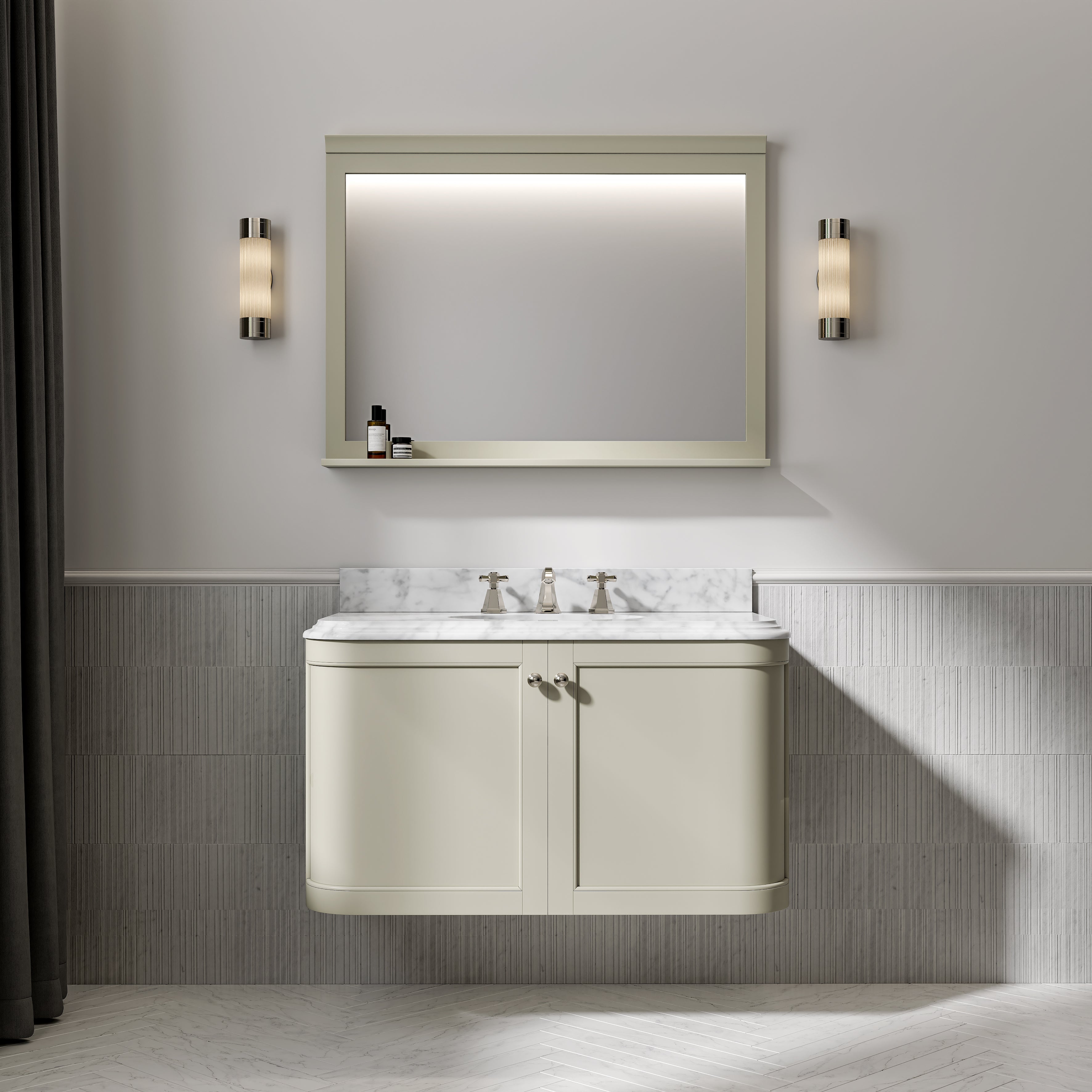 Charlbury Carrara Marble Wall Mounted Vanity Unit (Matte Olive) 1000mm