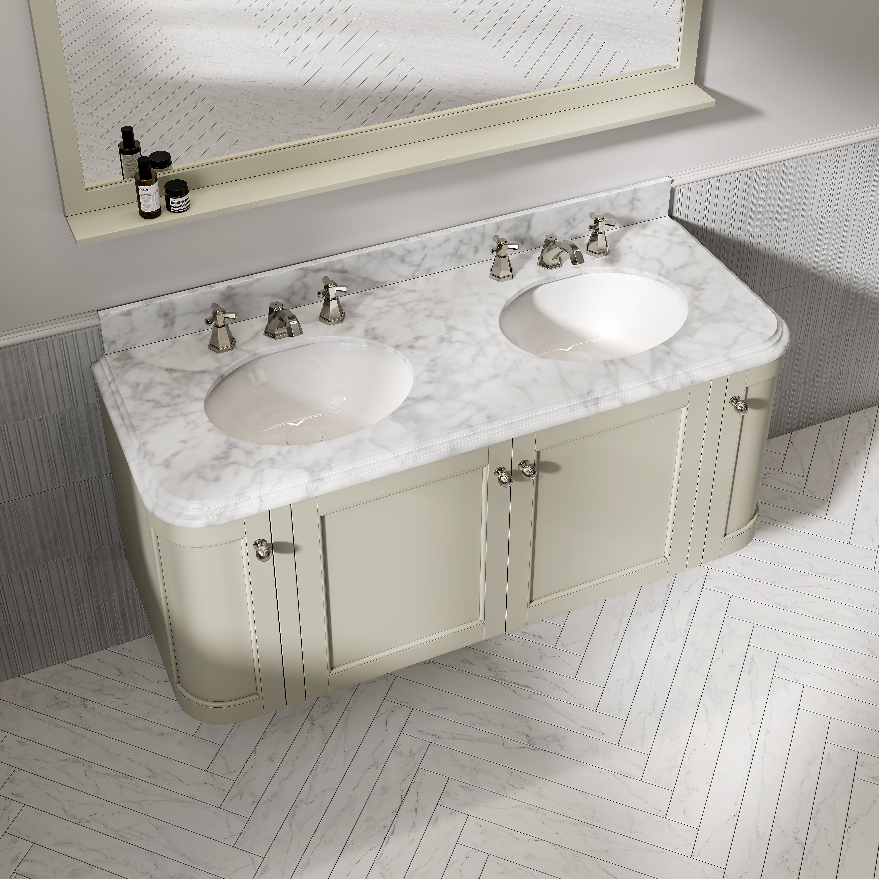 Charlbury Carrara Marble Wall Mounted Vanity Unit (Matte Olive) 1400mm