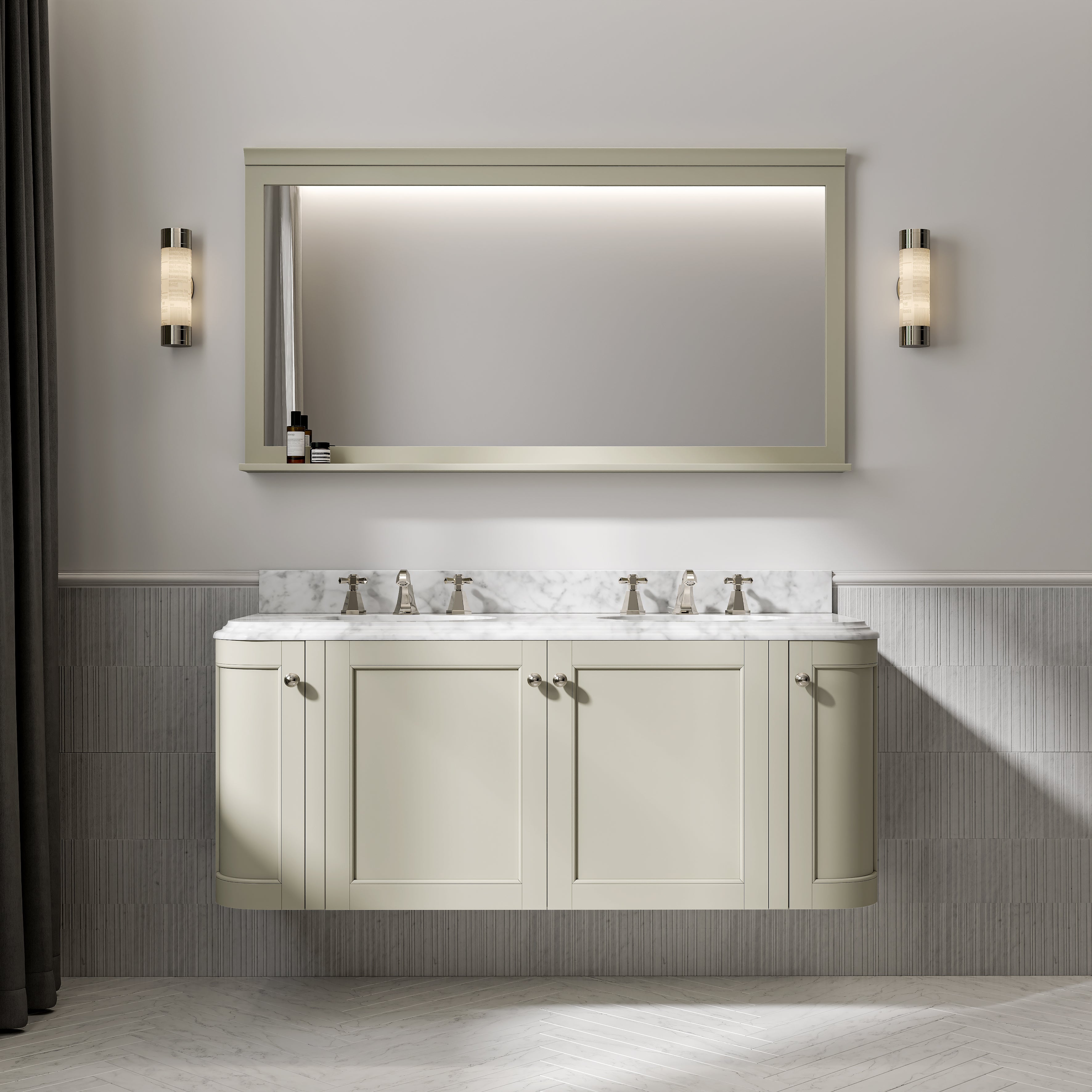 Charlbury Carrara Marble Wall Mounted Vanity Unit (Matte Olive) 1400mm