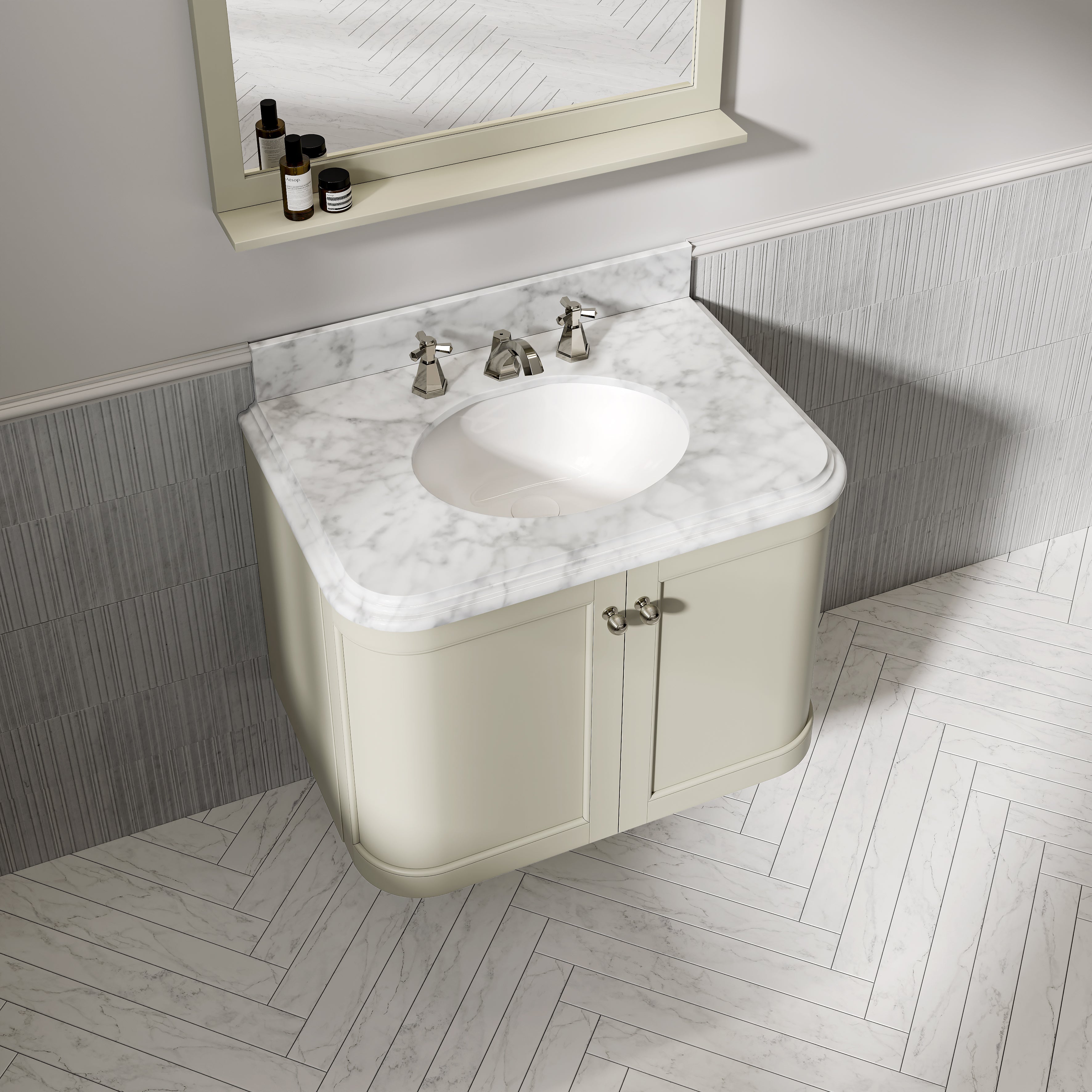 Charlbury Carrara Marble Wall Mounted Vanity Unit (Matte Olive) 800mm