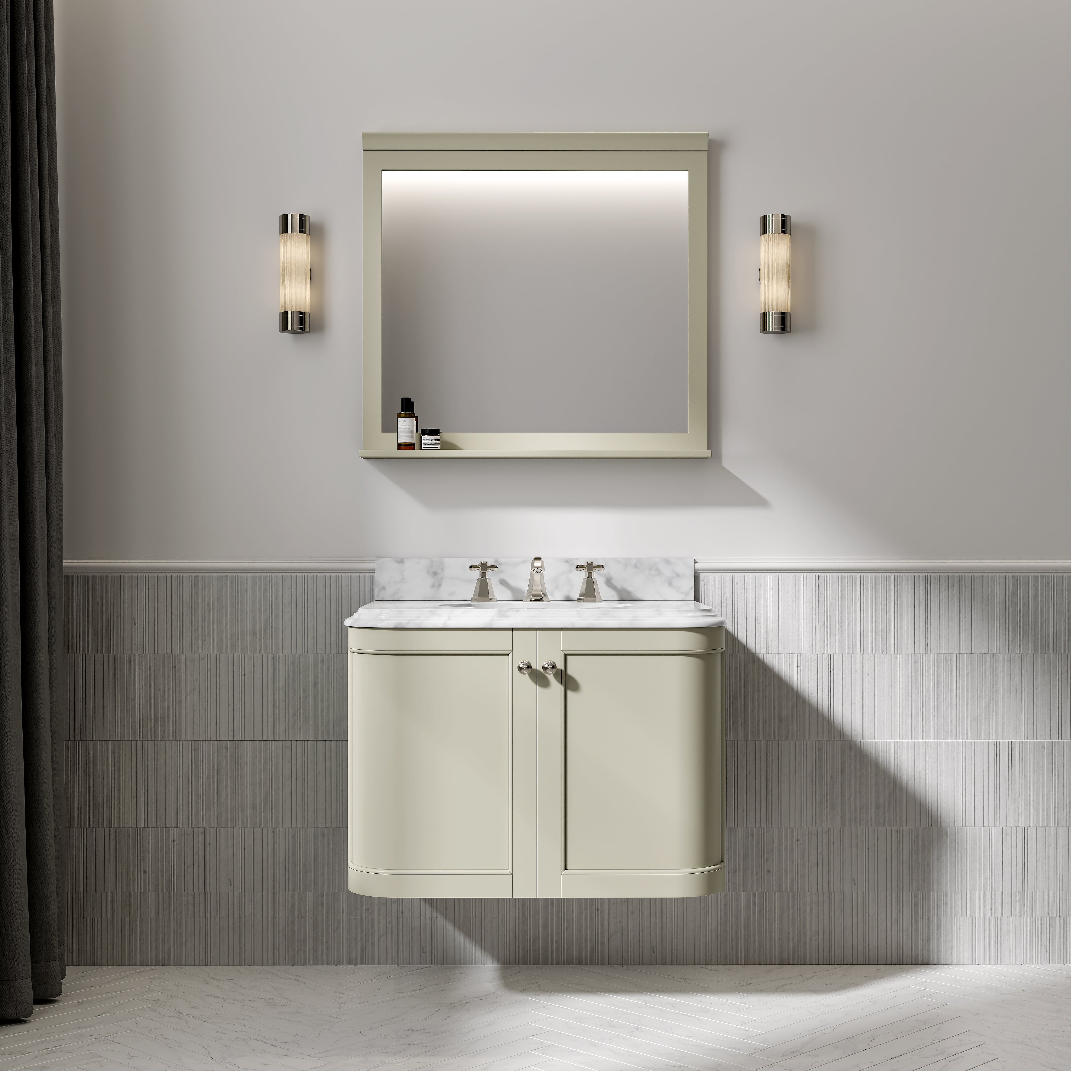 Charlbury Carrara Marble Wall Mounted Vanity Unit (Matte Olive) 800mm