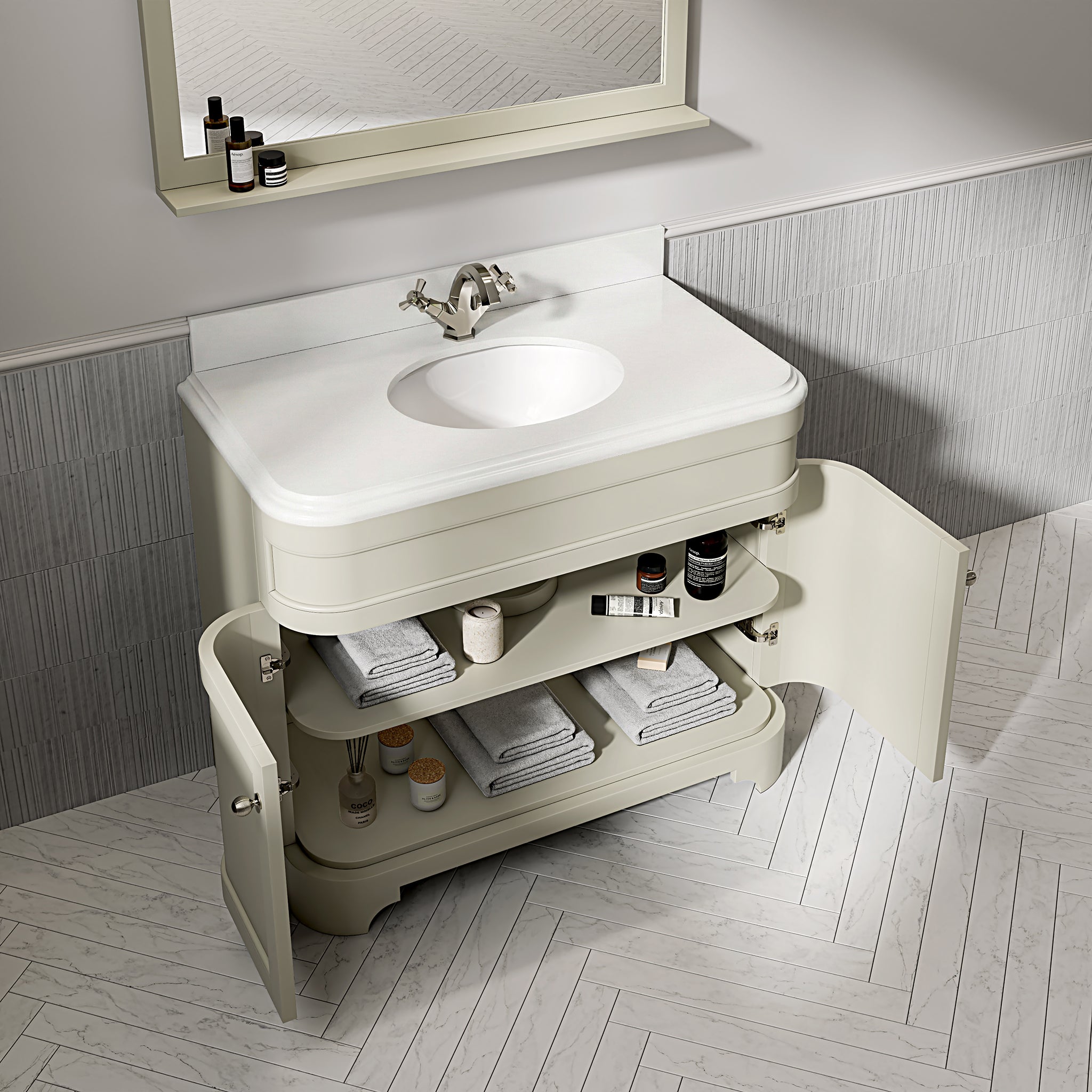 Cobham Quartz Floorstanding Vanity Unit (Matte Olive) 1000mm