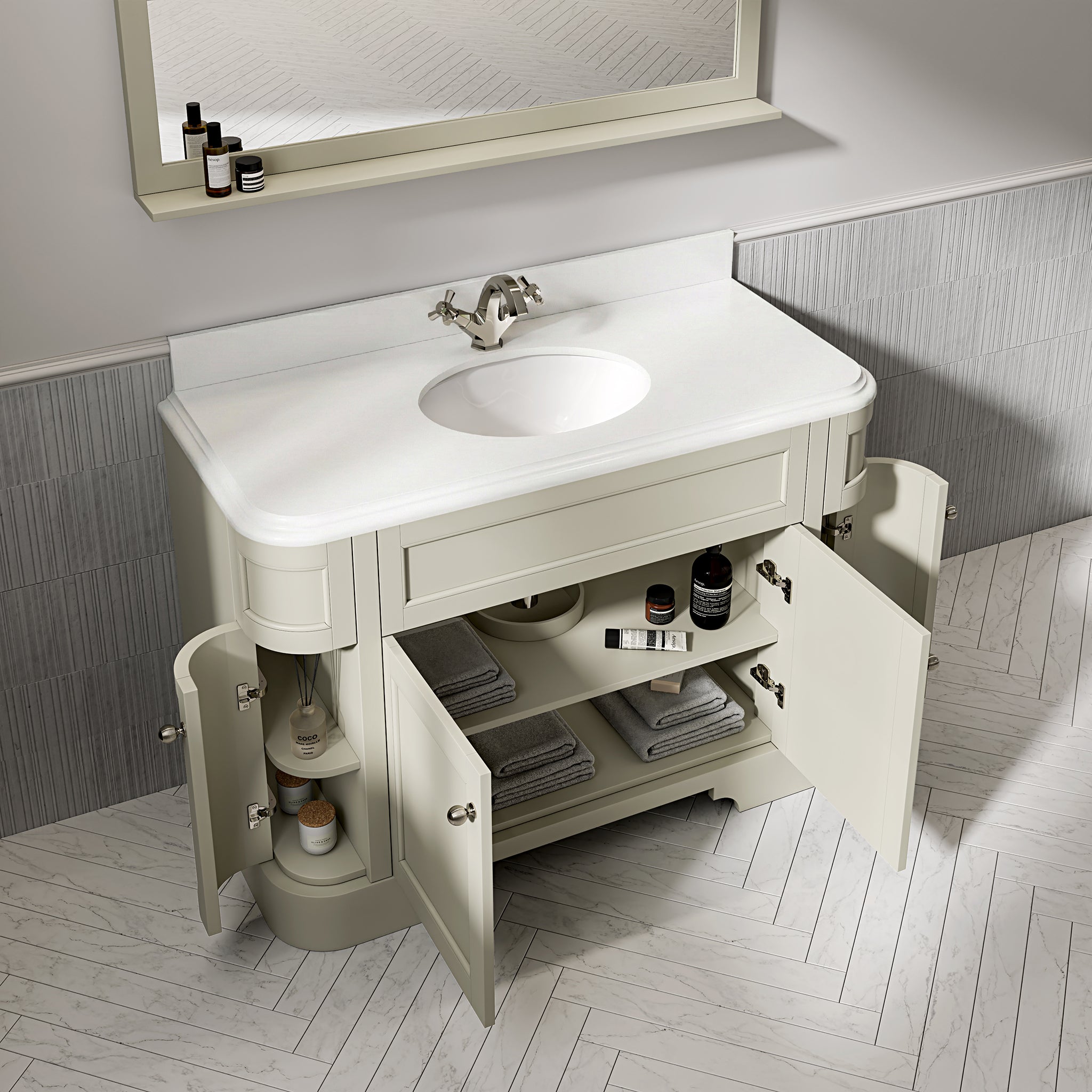 Cobham Quartz Floorstanding Vanity Unit (Matte Olive) 1200mm