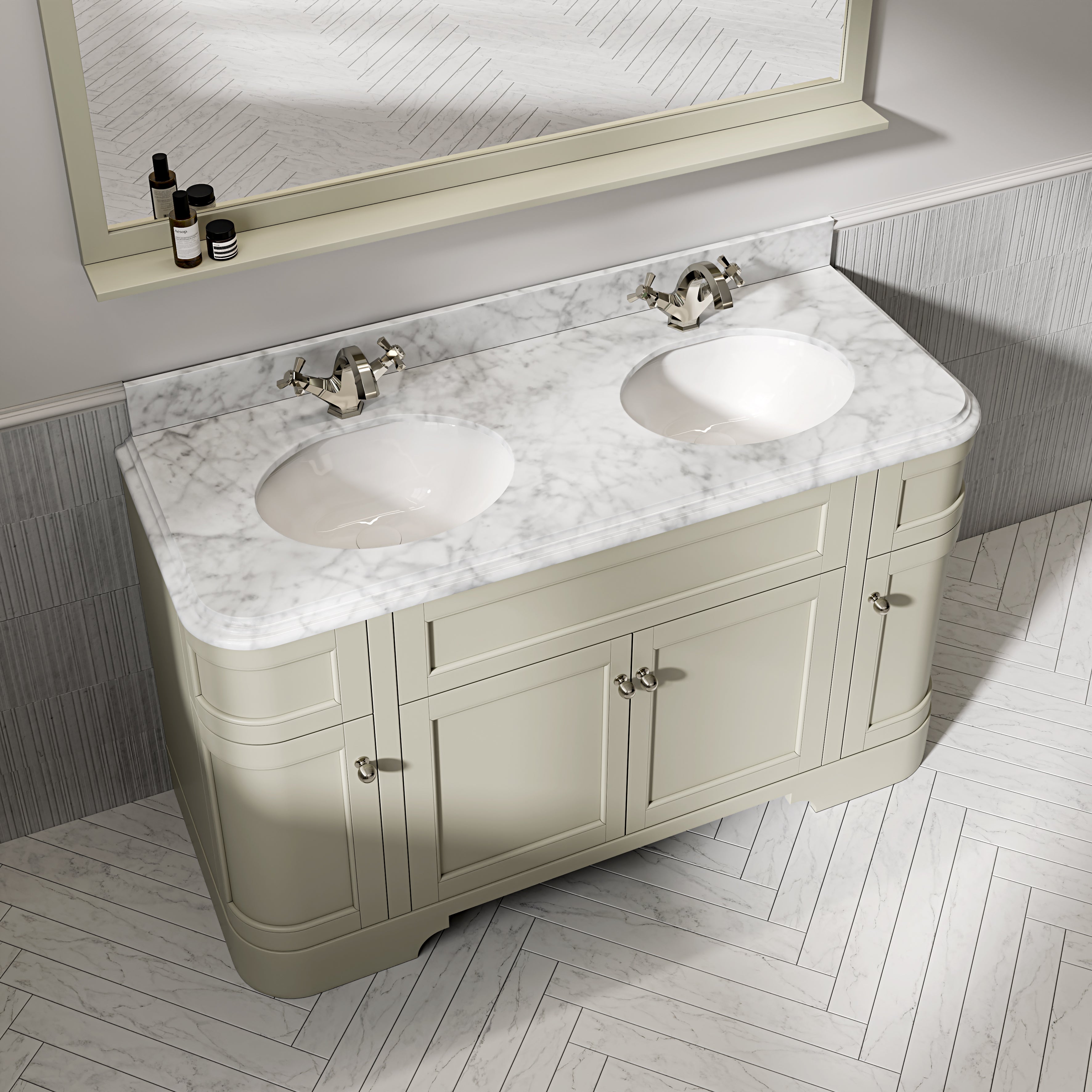 Cobham Carrara Marble Floorstanding Vanity Unit (Matte Olive) 1400mm