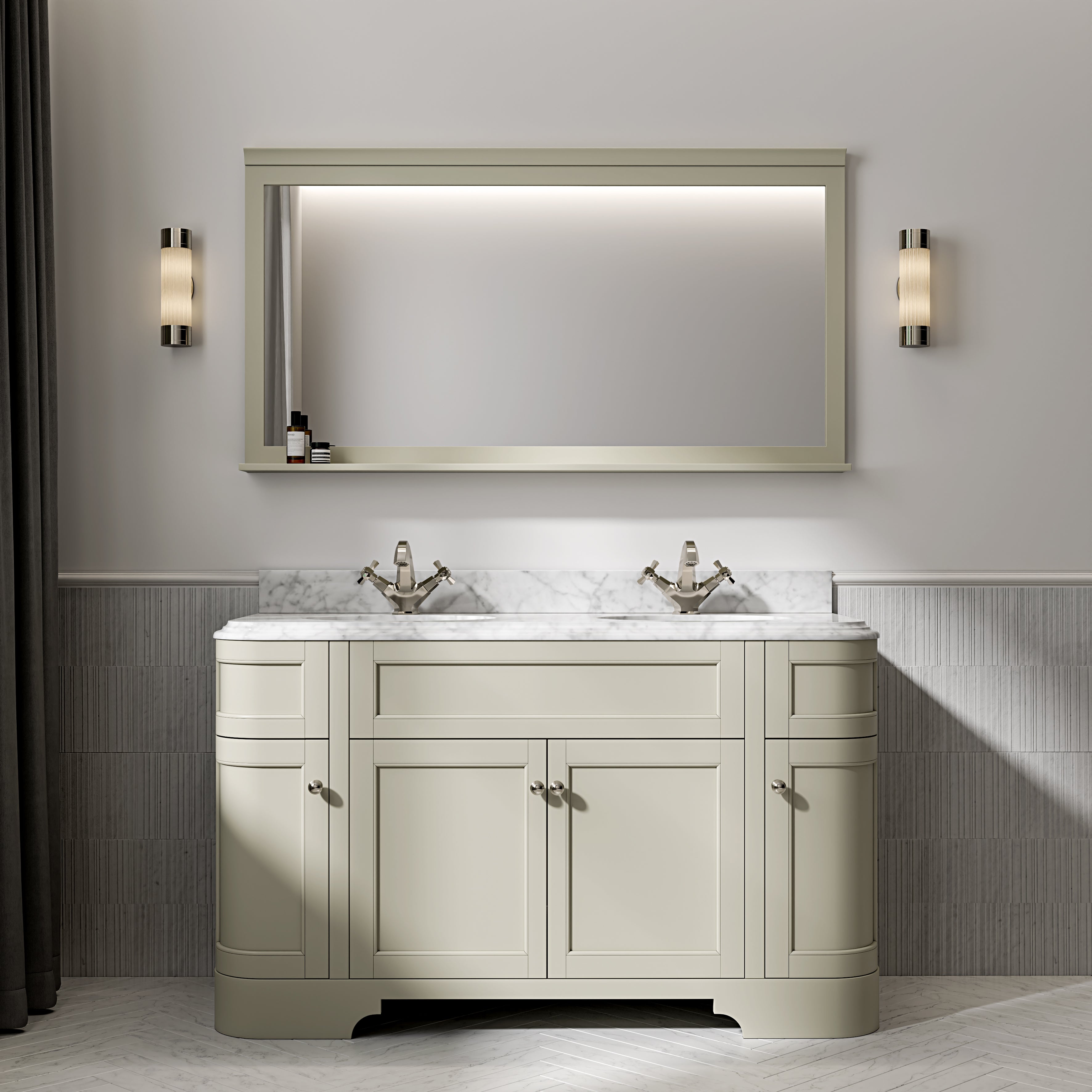 Cobham Carrara Marble Floorstanding Vanity Unit (Matte Olive) 1400mm