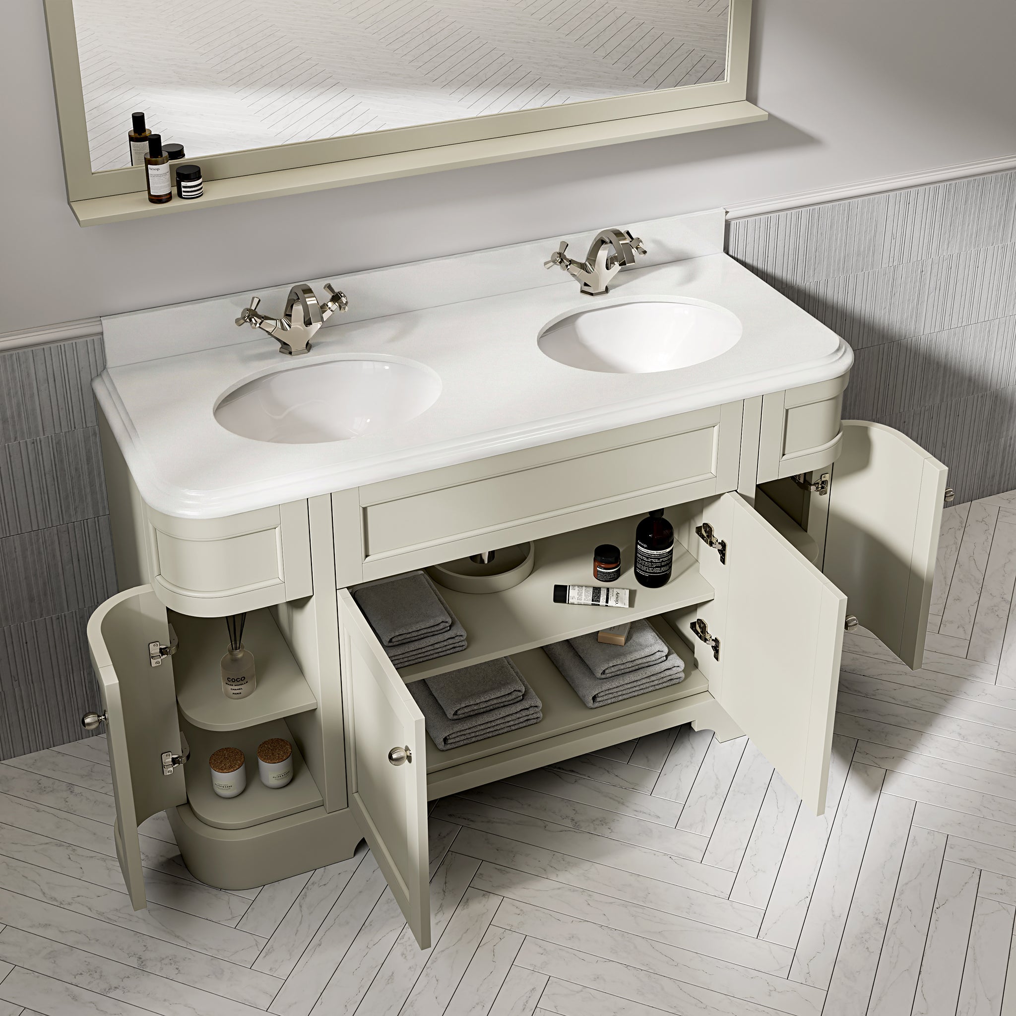 Cobham Quartz Floorstanding Vanity Unit (Matte Olive) 1400mm