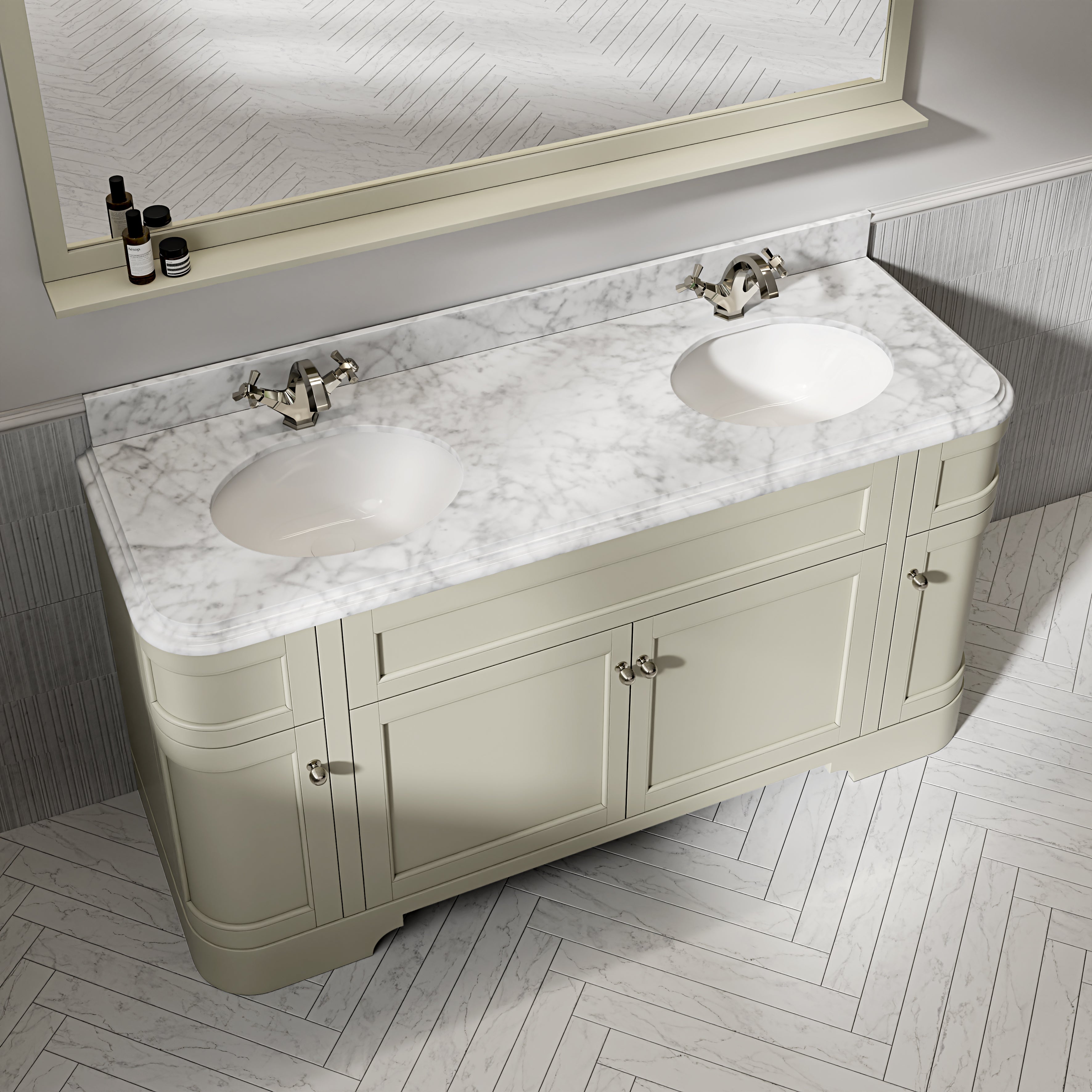 Cobham Carrara Marble Floorstanding Vanity Unit (Matte Olive) 1600mm