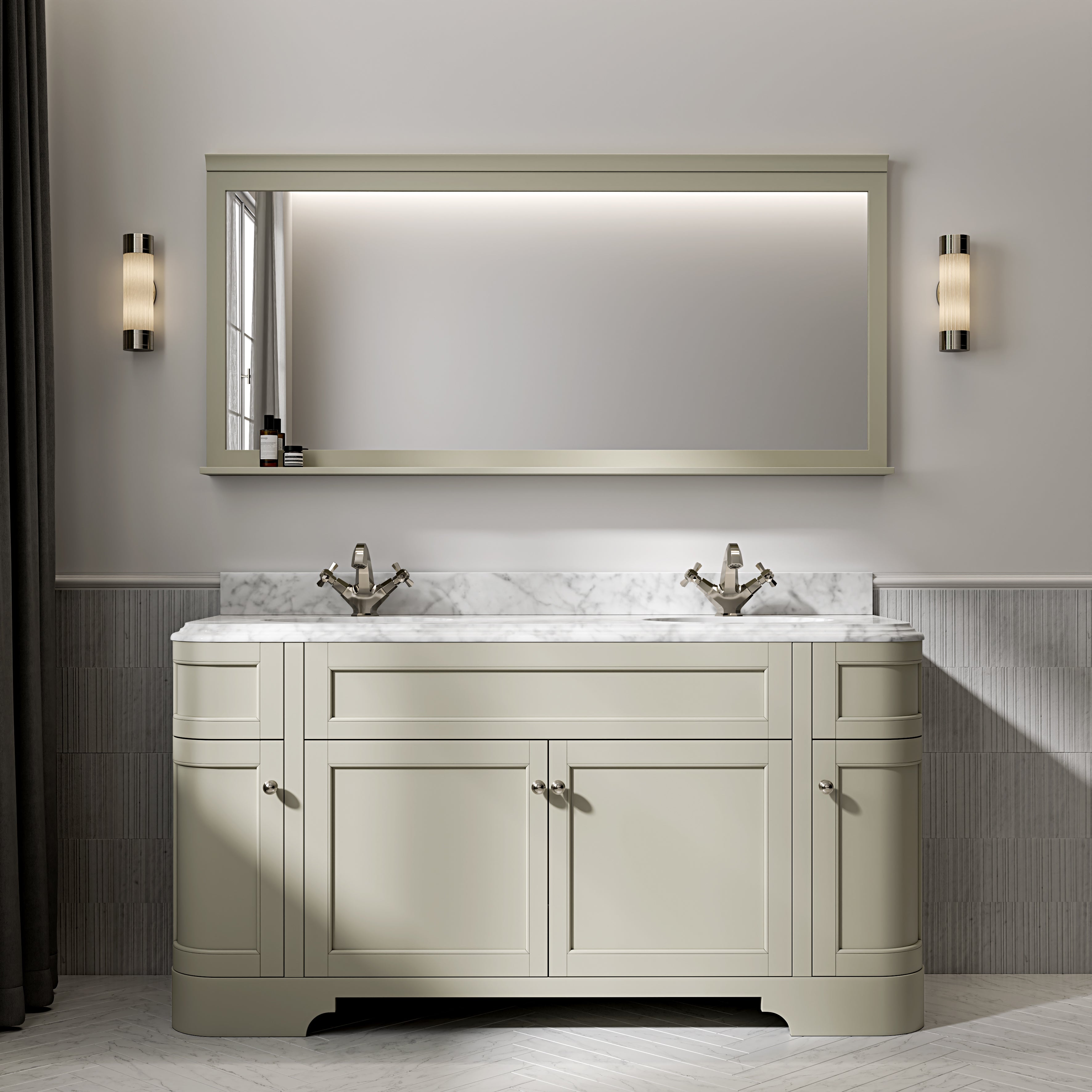 Cobham Carrara Marble Floorstanding Vanity Unit (Matte Olive) 1600mm