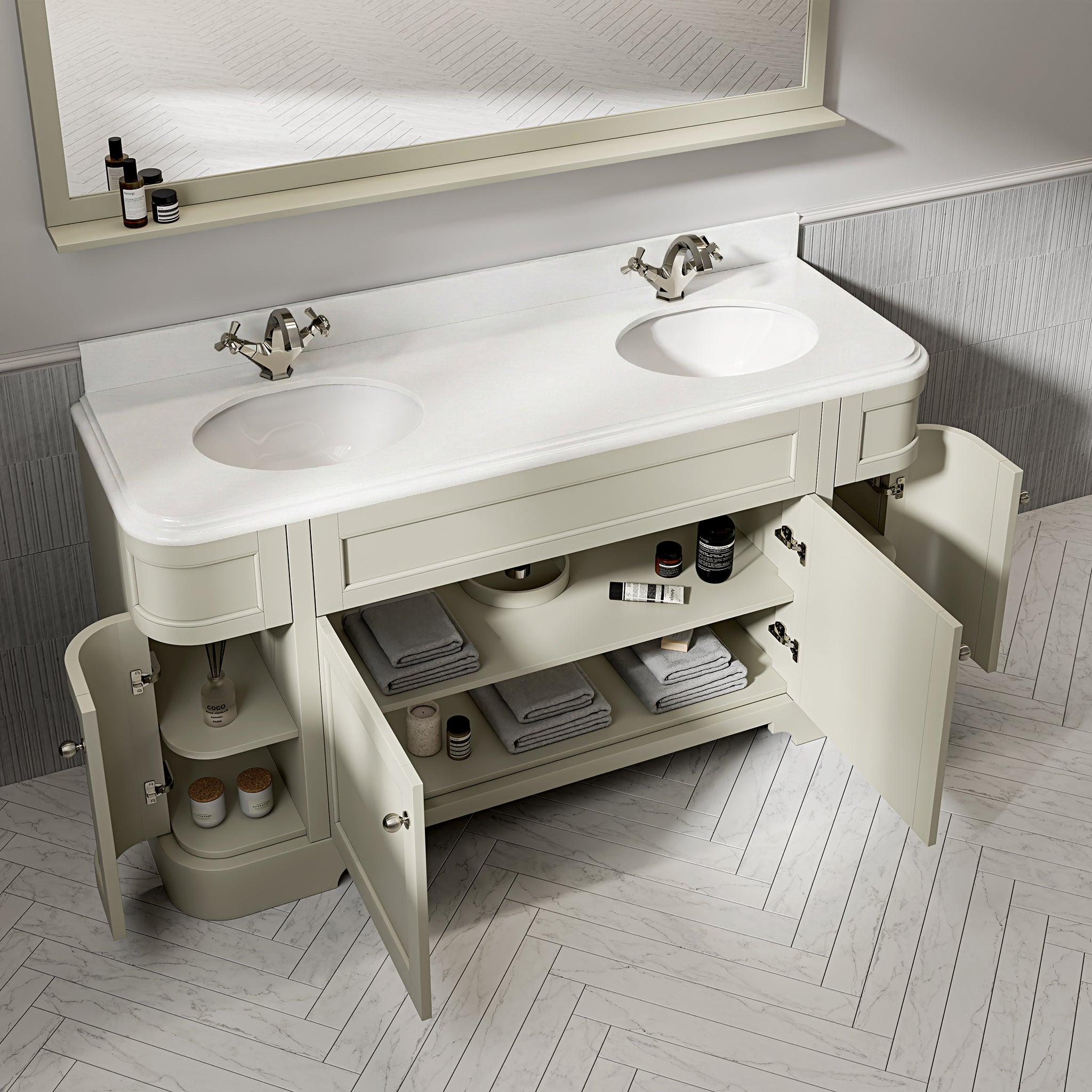 Cobham Quartz Floorstanding Vanity Unit (Matte Olive) 1600mm