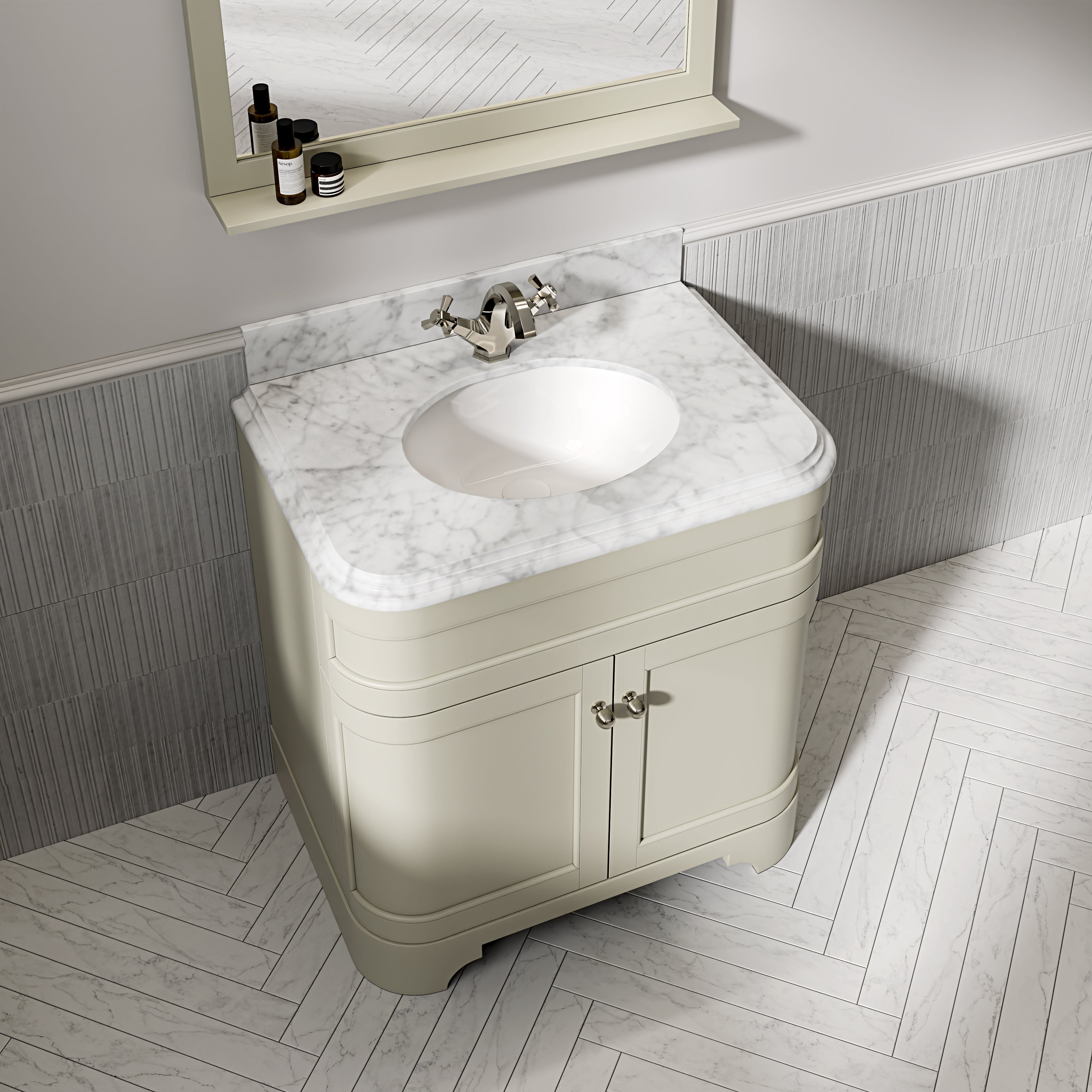 Cobham Carrara Marble Floorstanding Vanity Unit (Matte Olive) 800mm