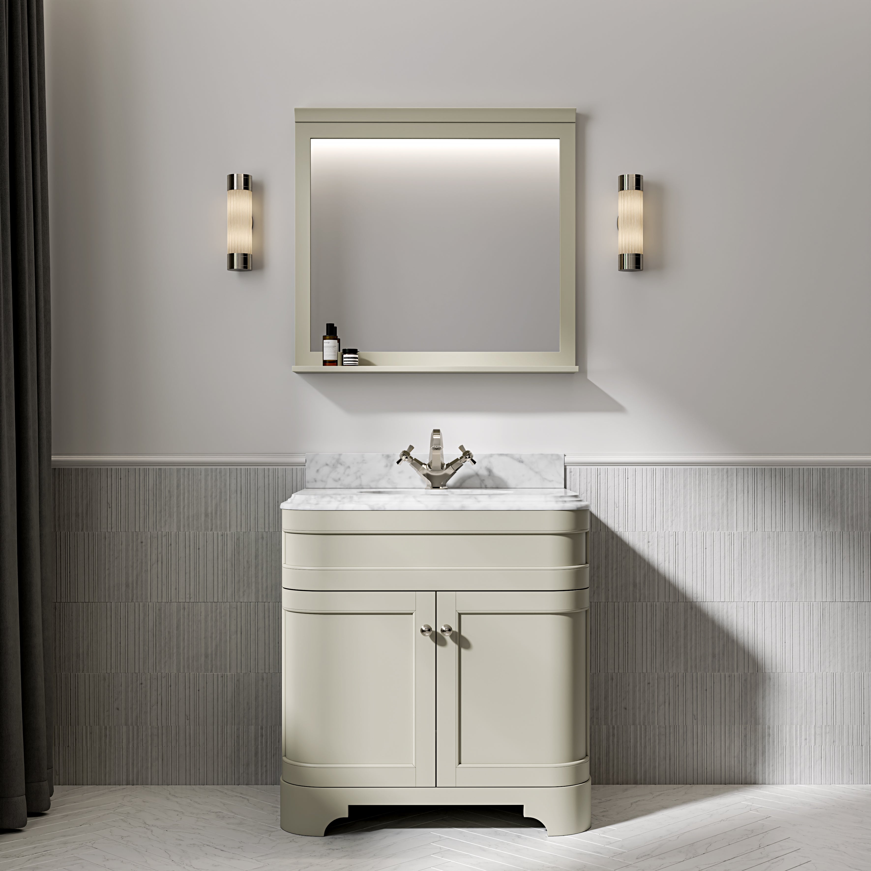 Cobham Carrara Marble Floorstanding Vanity Unit (Matte Olive) 800mm