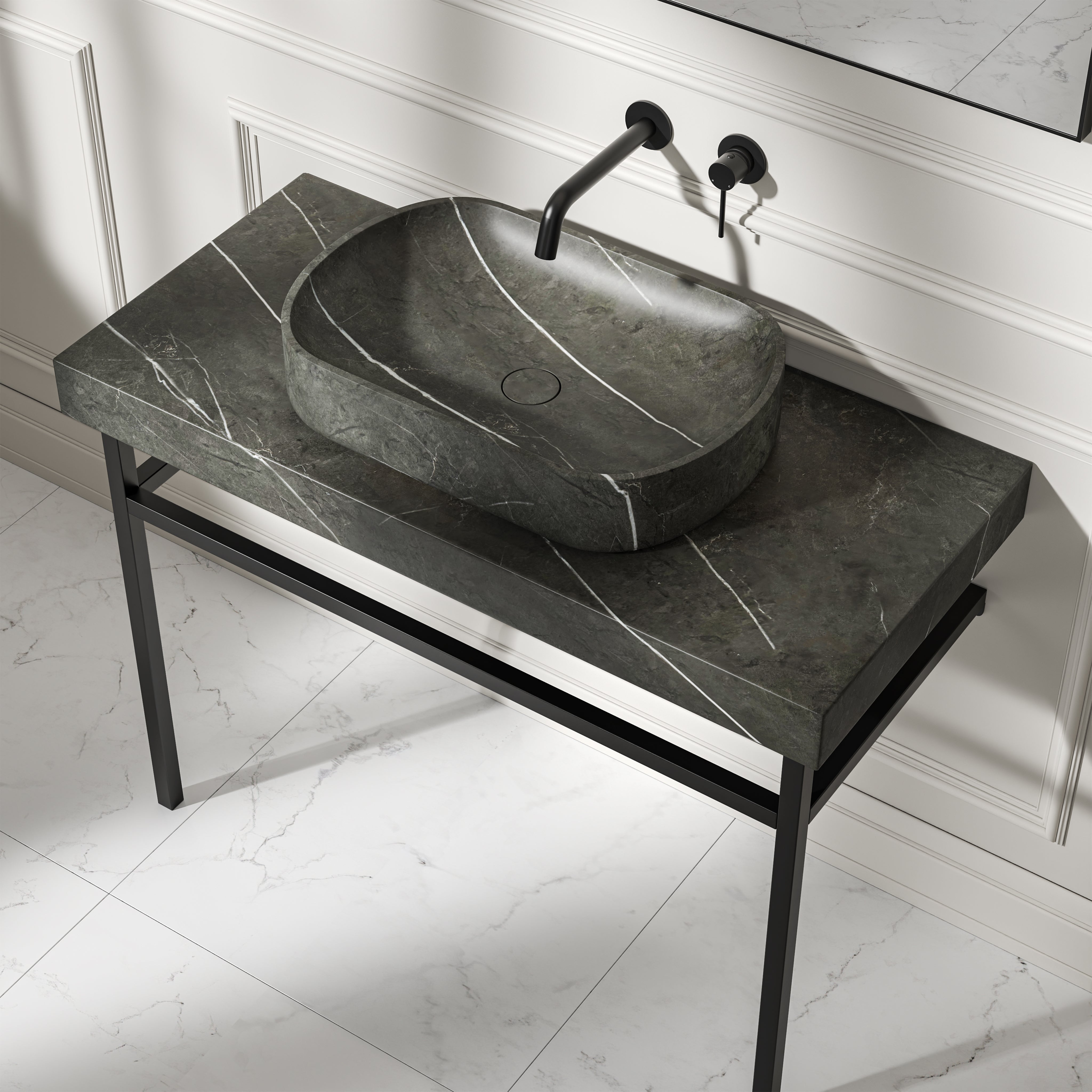 Capola Pietra Grey Marble Countertop Matte Black Vanity Unit 1000mm