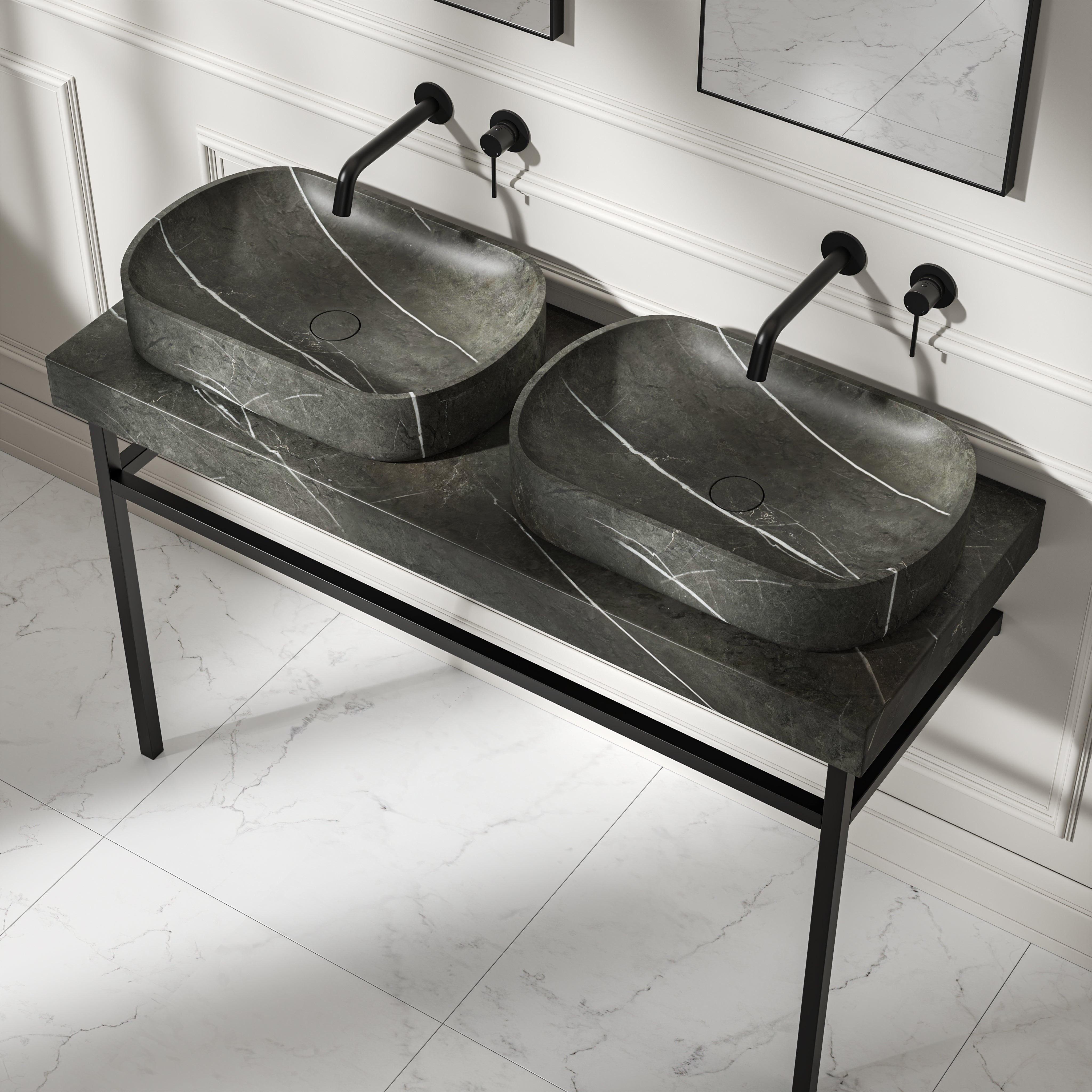 Capola Pietra Grey Marble Countertop Matte Black Vanity Unit 1200mm