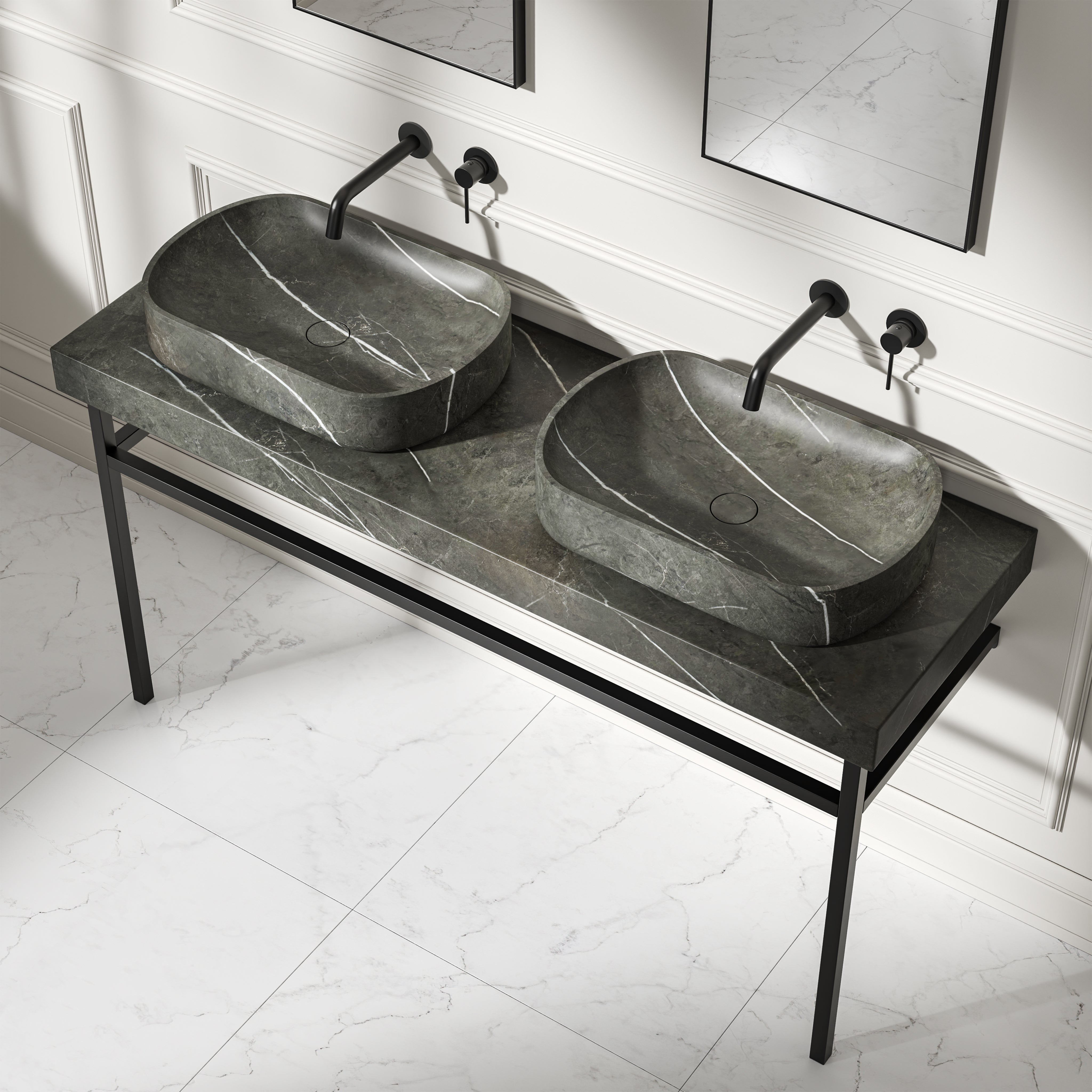 Capola Pietra Grey Marble Countertop Matte Black Vanity Unit 1400mm