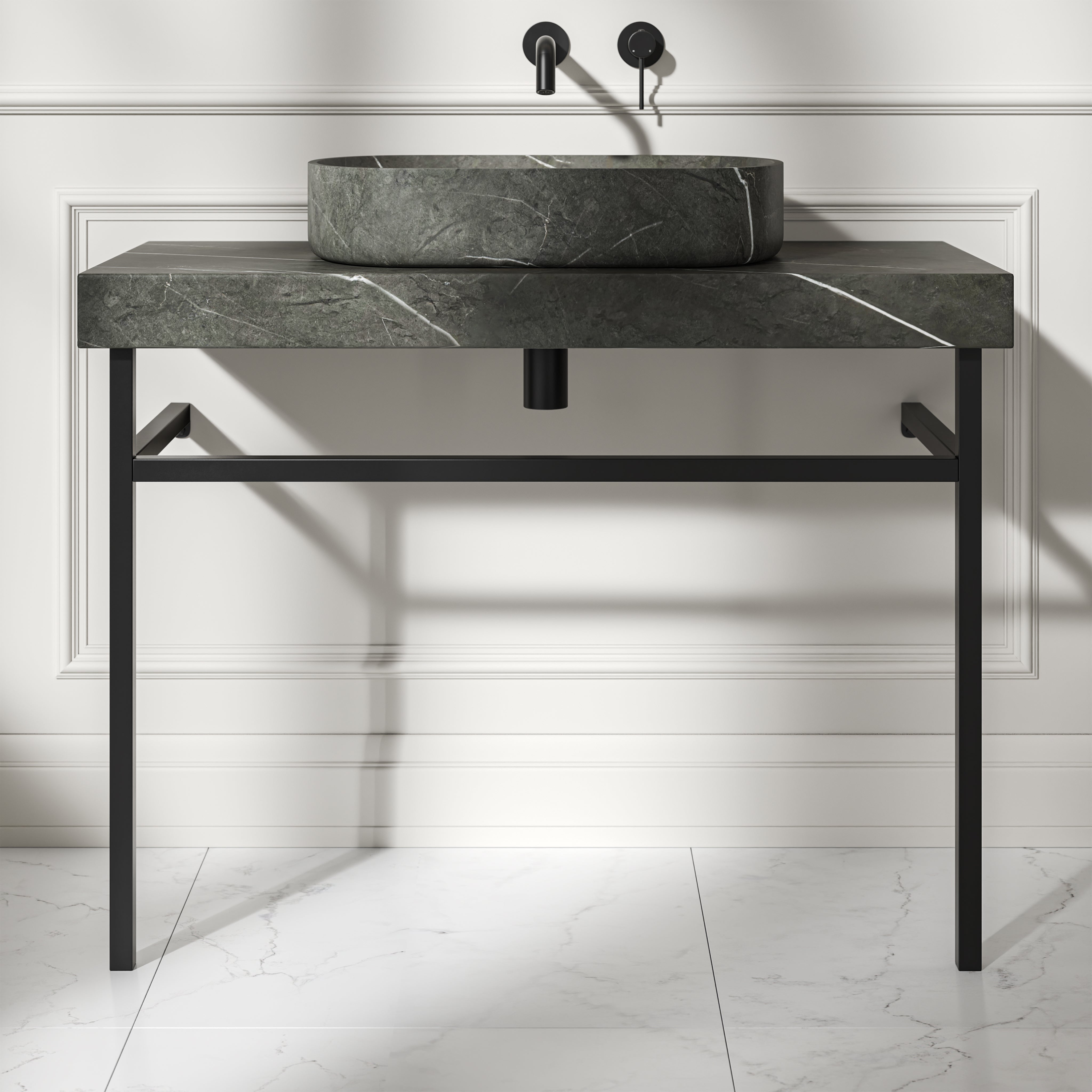 Capola Pietra Grey Marble Countertop Matte Black Vanity Unit 1000mm