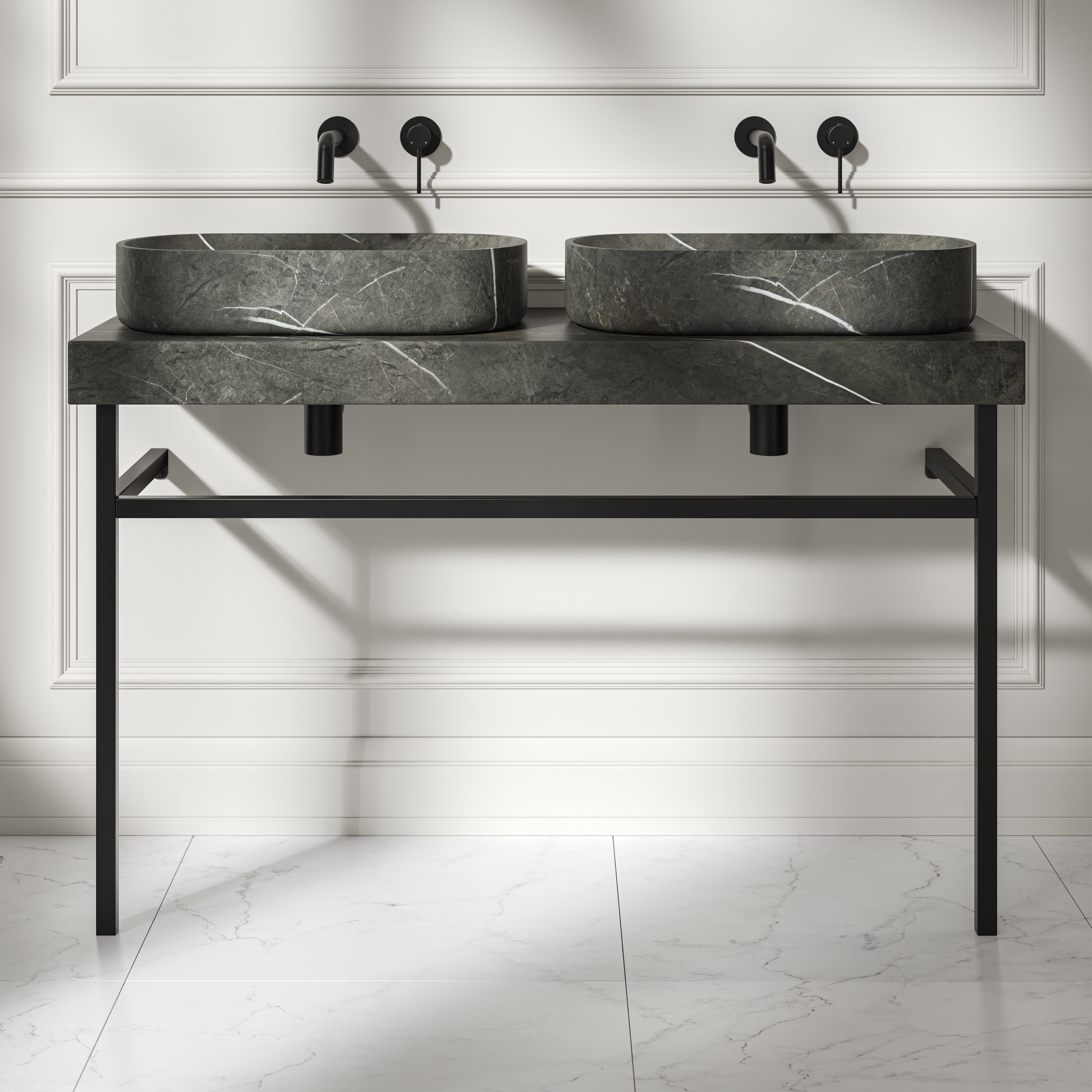 Capola Pietra Grey Marble Countertop Matte Black Vanity Unit 1200mm