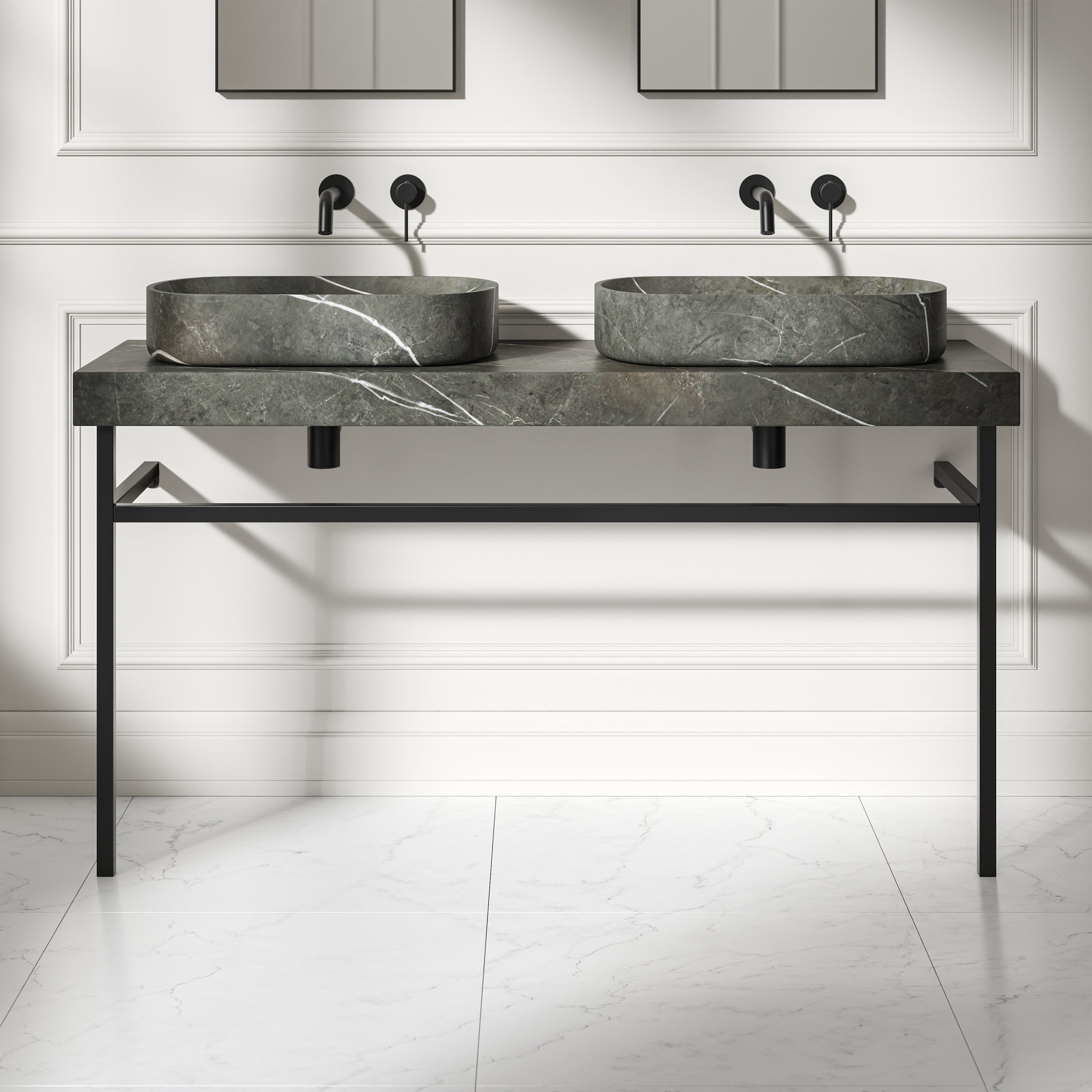 Capola Pietra Grey Marble Countertop Matte Black Vanity Unit 1400mm