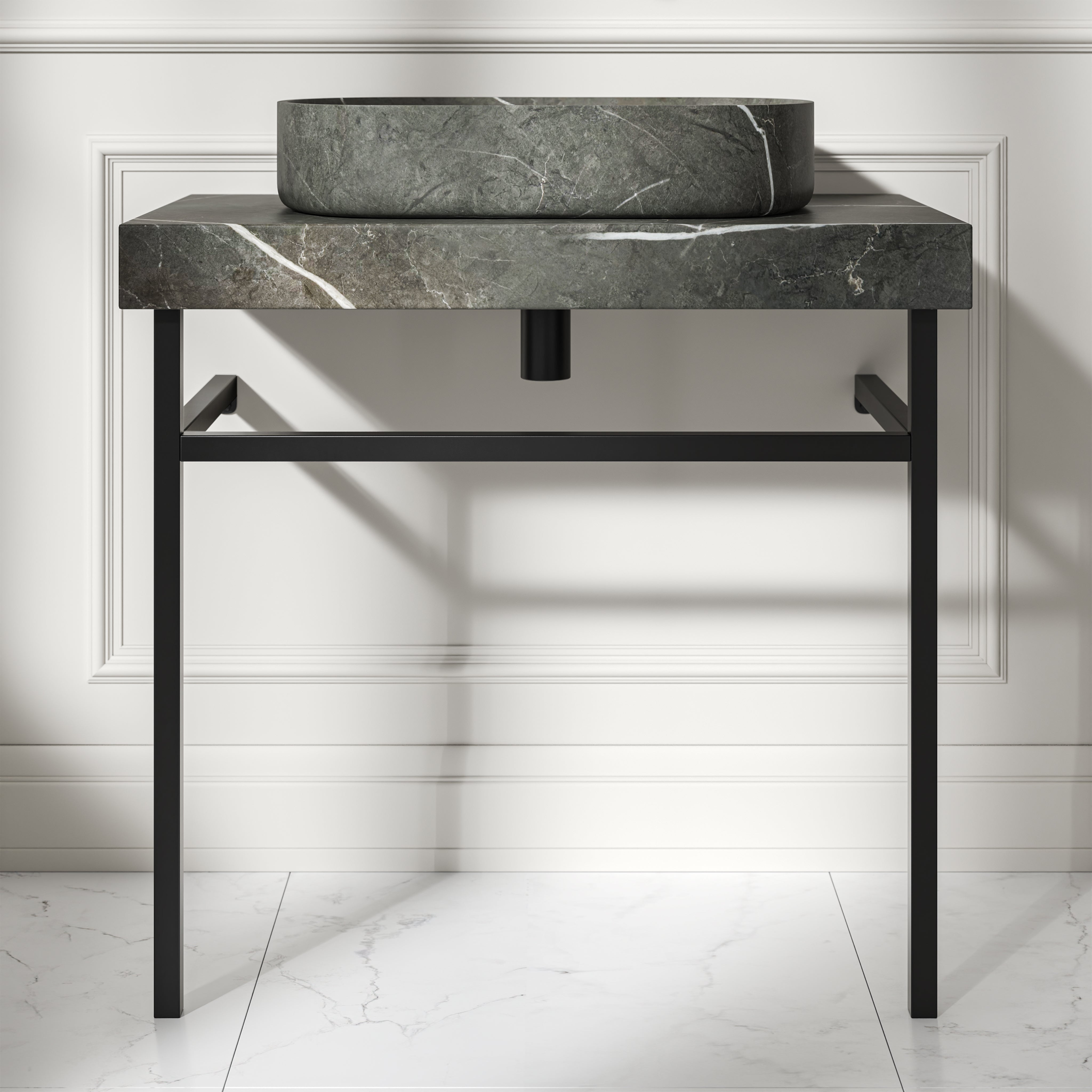 Capola Pietra Grey Marble Countertop Matte Black Vanity Unit 800mm