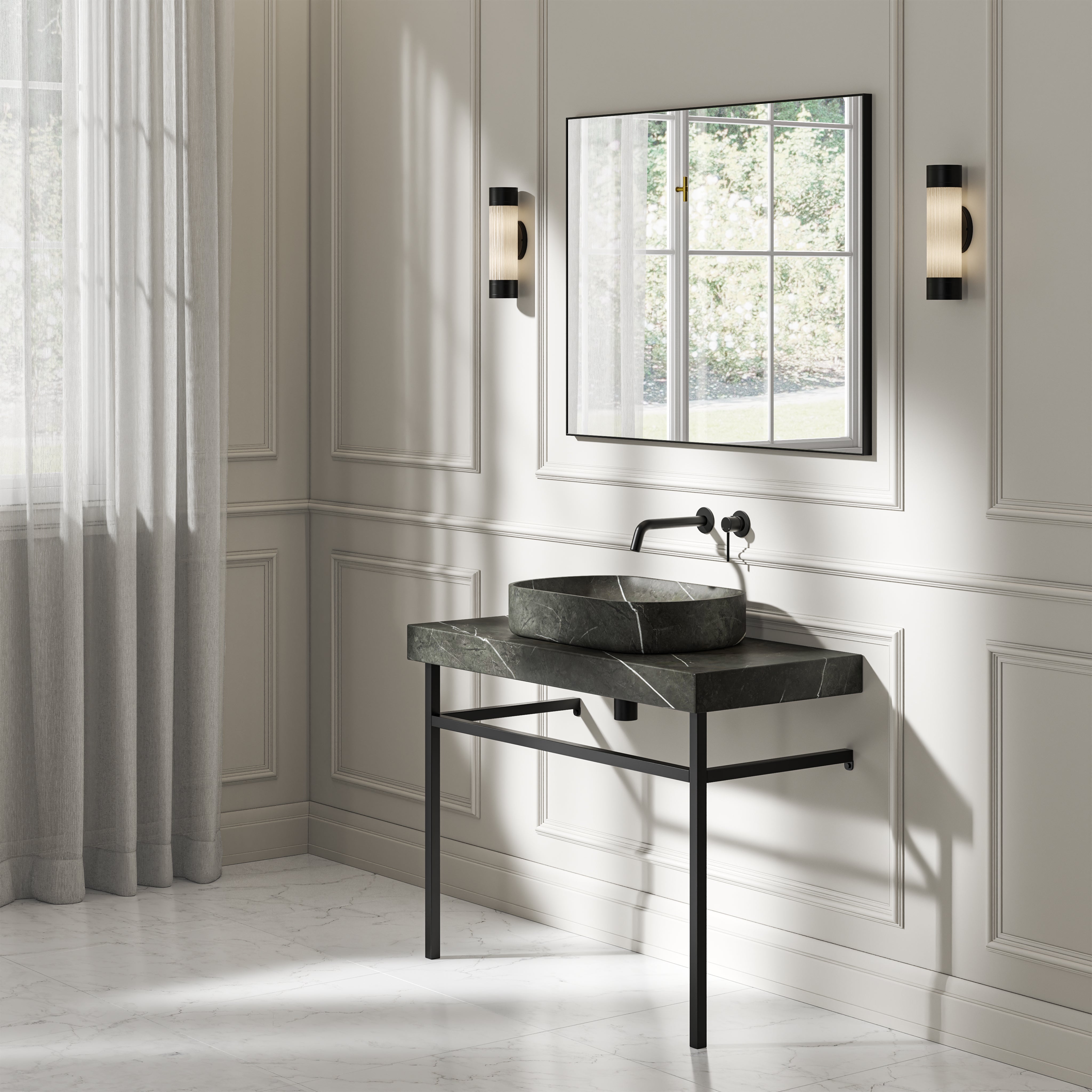 Capola Pietra Grey Marble Countertop Matte Black Vanity Unit 1000mm
