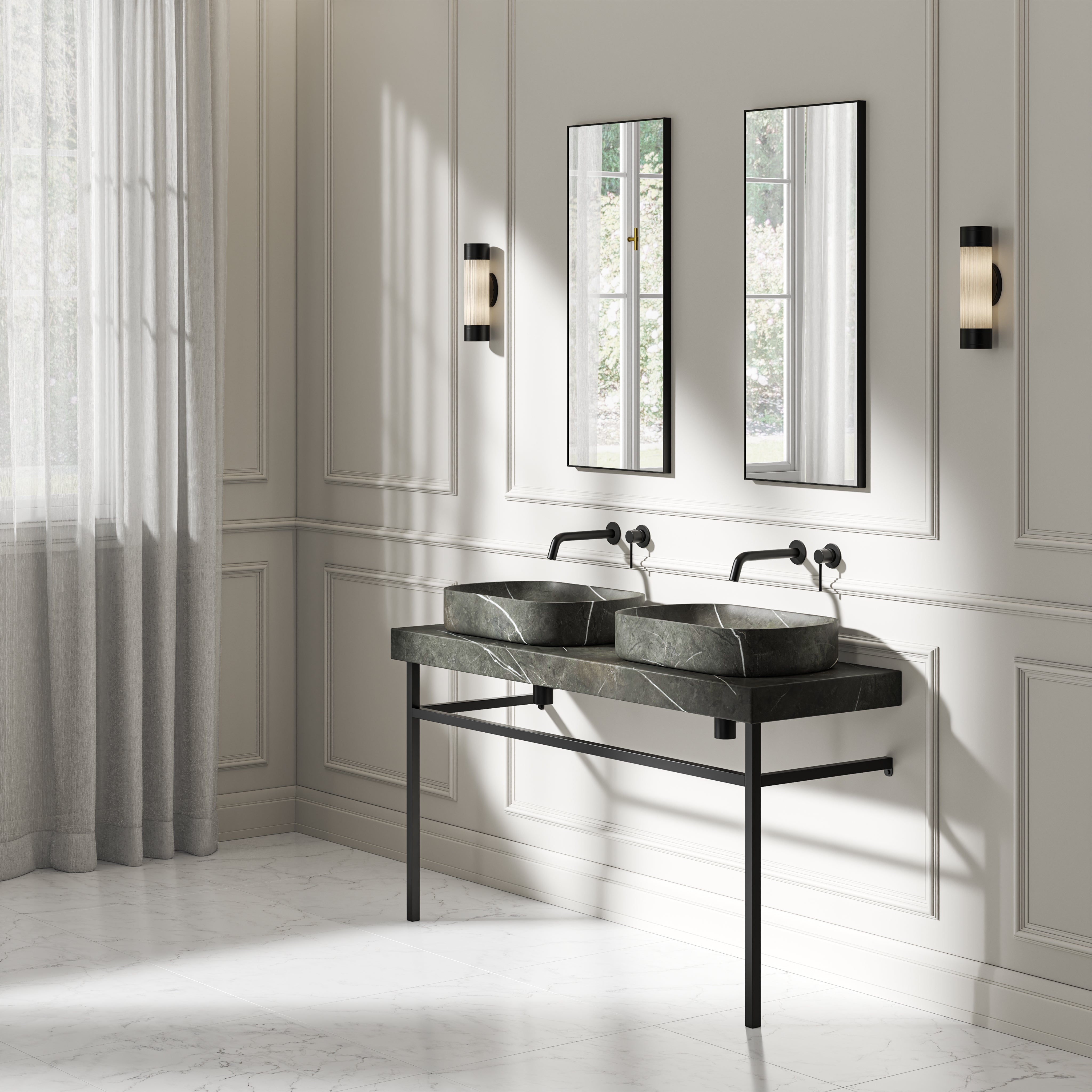 Capola Pietra Grey Marble Countertop Matte Black Vanity Unit 1400mm
