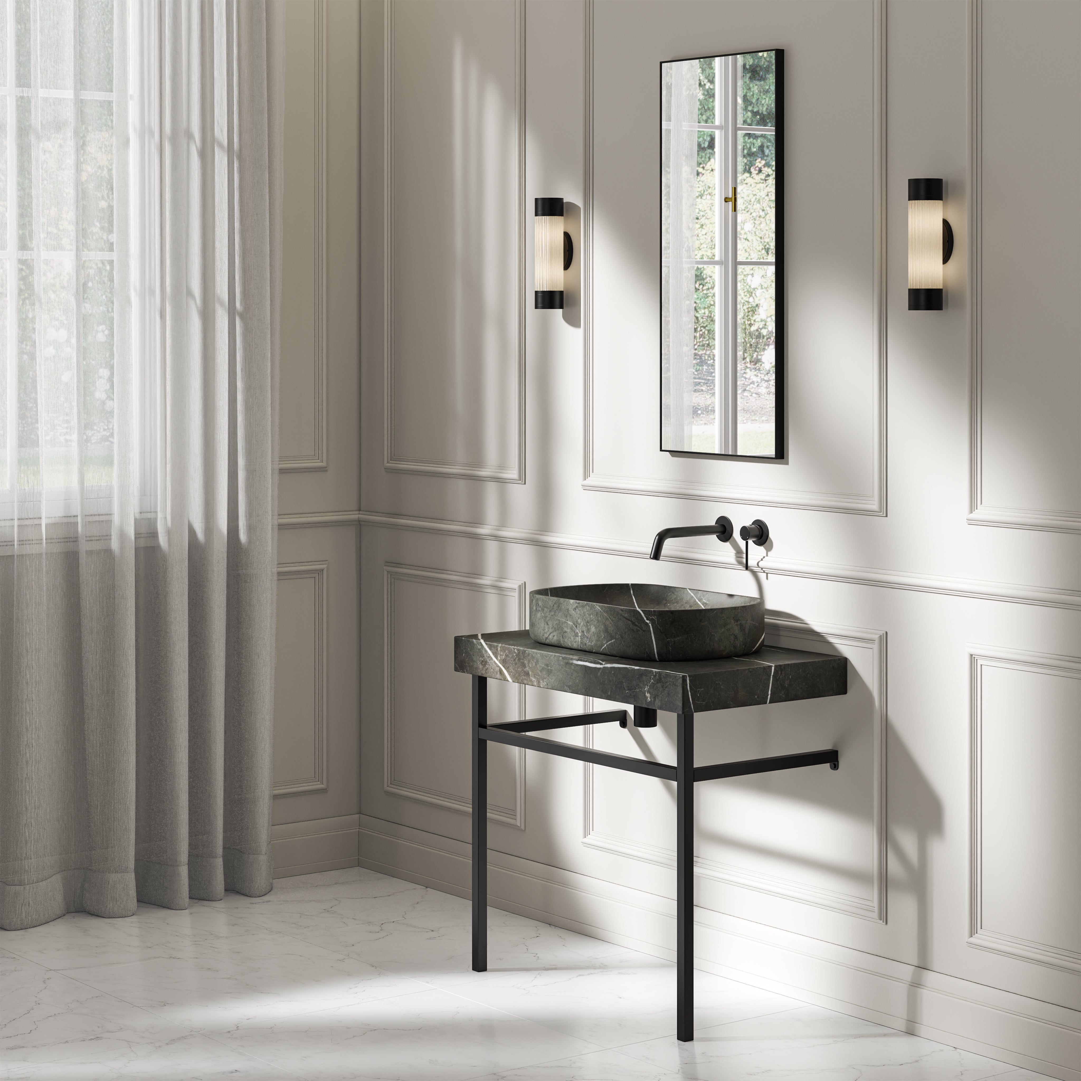 Capola Pietra Grey Marble Countertop Matte Black Vanity Unit 800mm