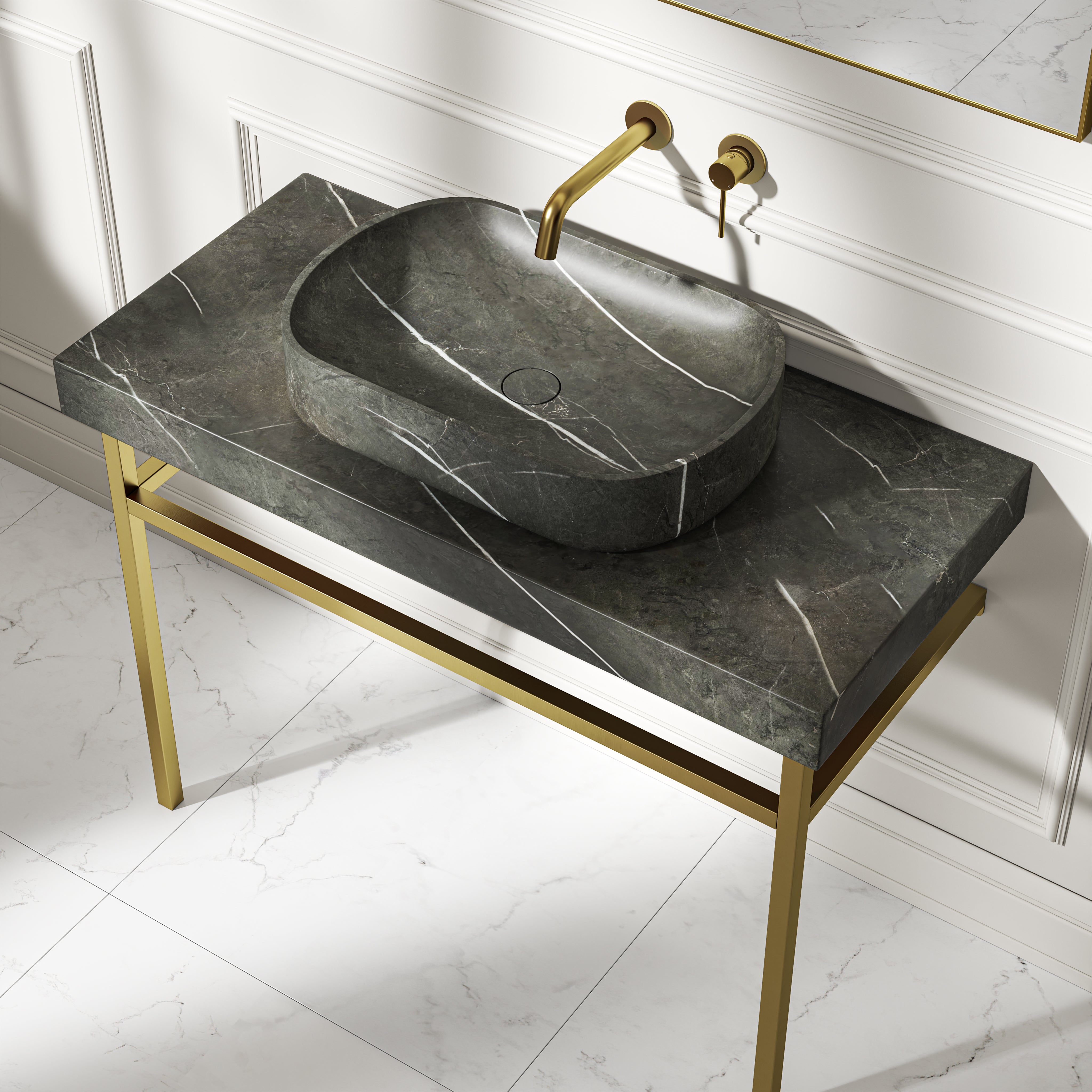 Capola Pietra Grey Marble Countertop Brushed Gold Vanity Unit 1000mm