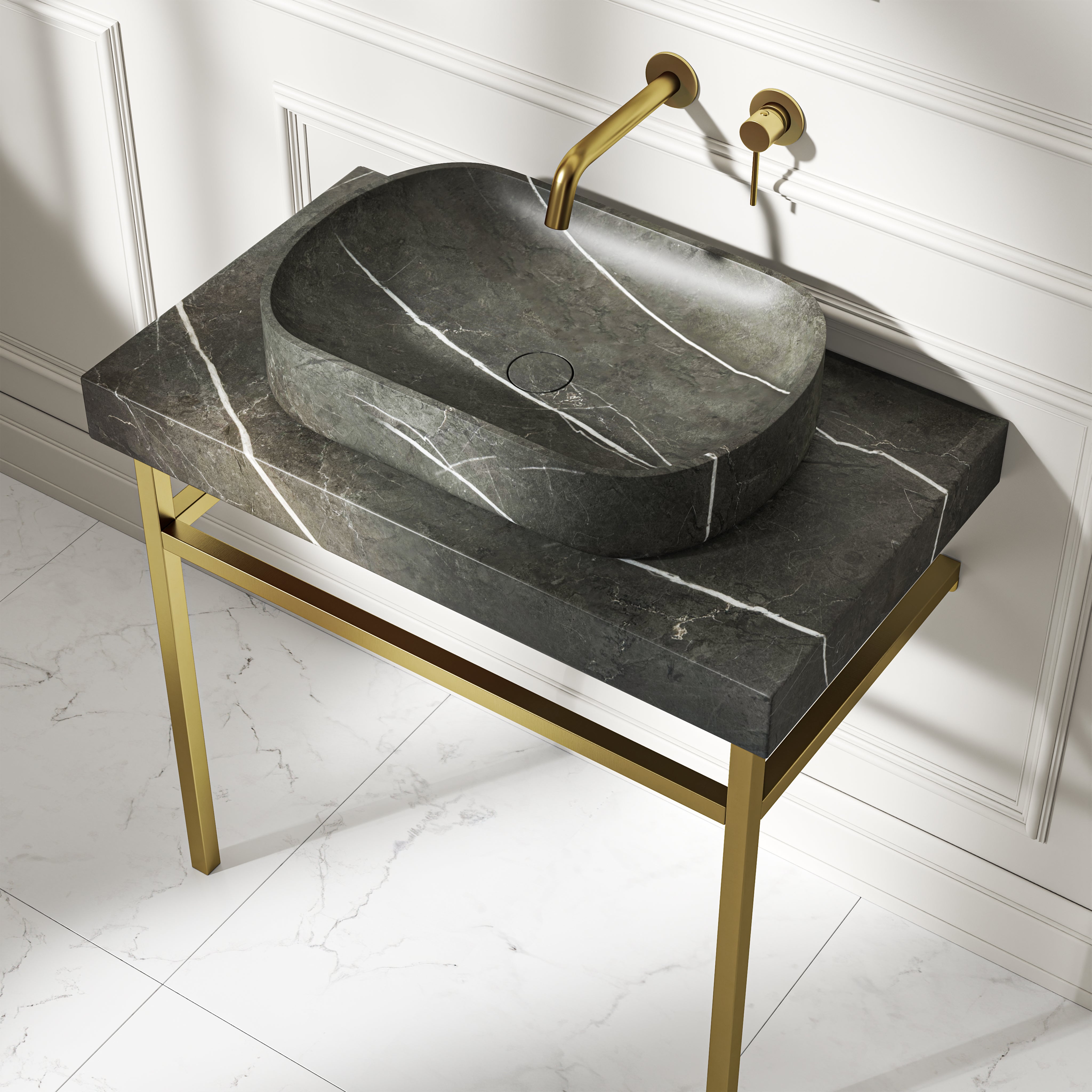 Capola Pietra Grey Marble Countertop Brushed Gold Vanity Unit 800mm