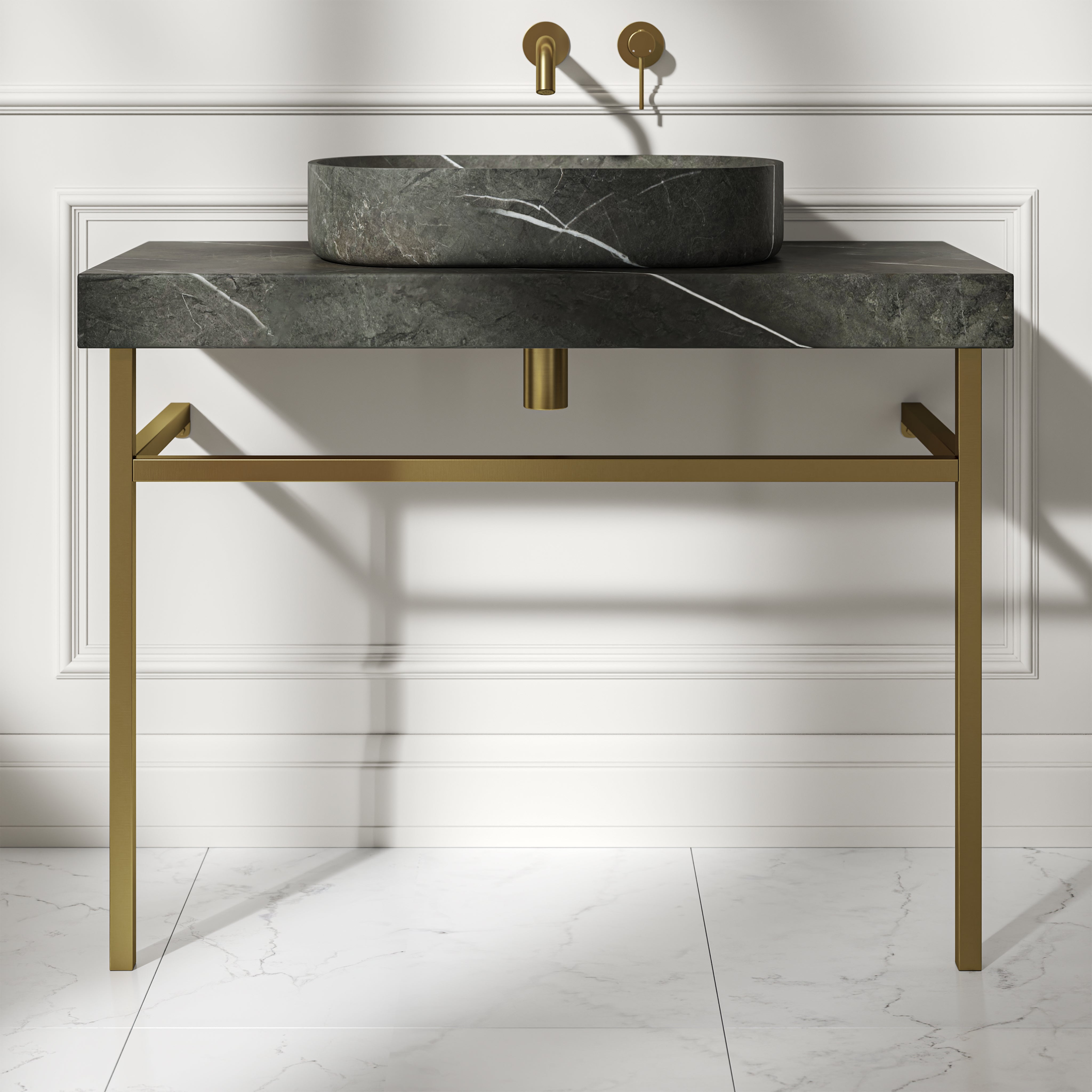 Capola Pietra Grey Marble Countertop Brushed Gold Vanity Unit 1000mm