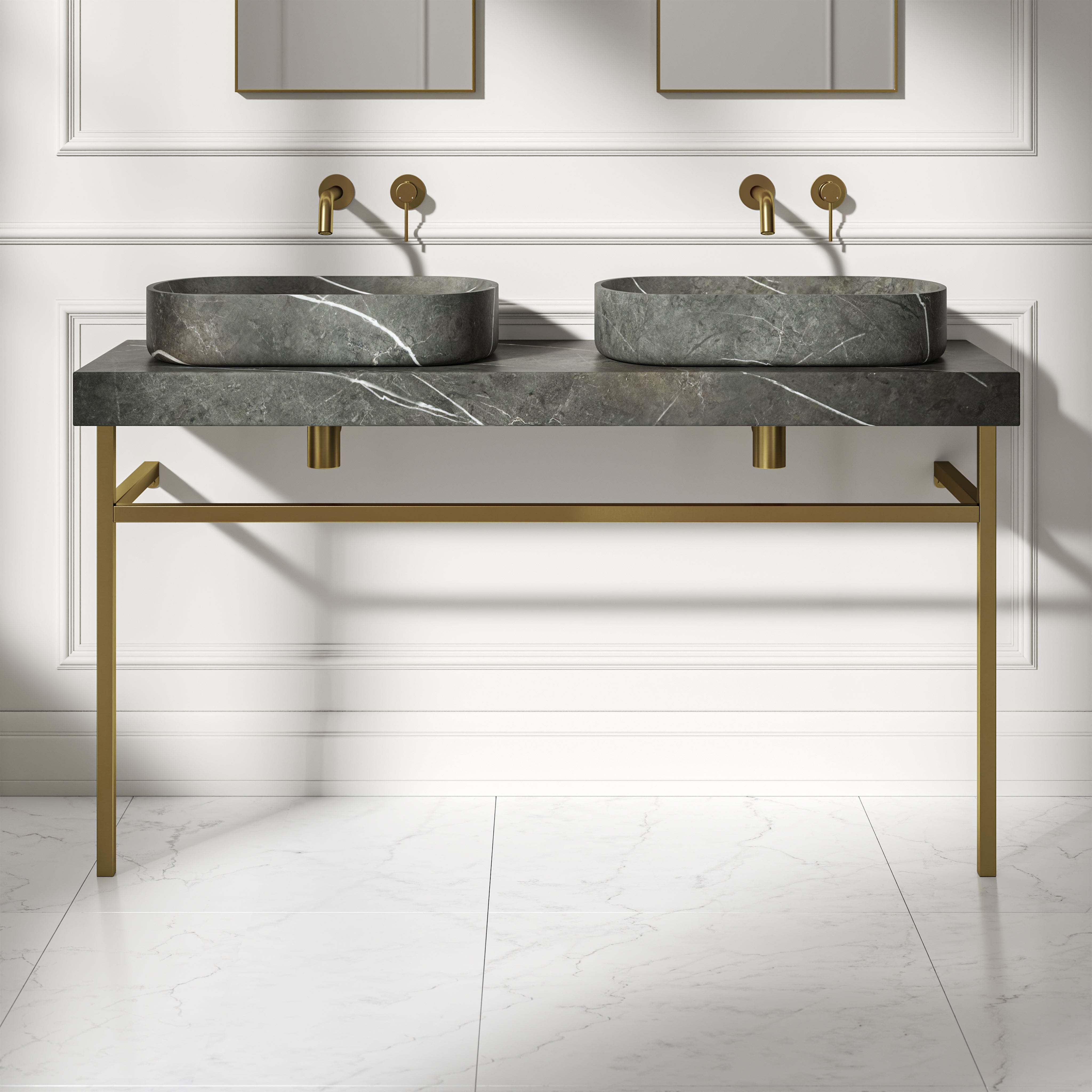 Capola Pietra Grey Marble Countertop Brushed Gold Vanity Unit 1400mm