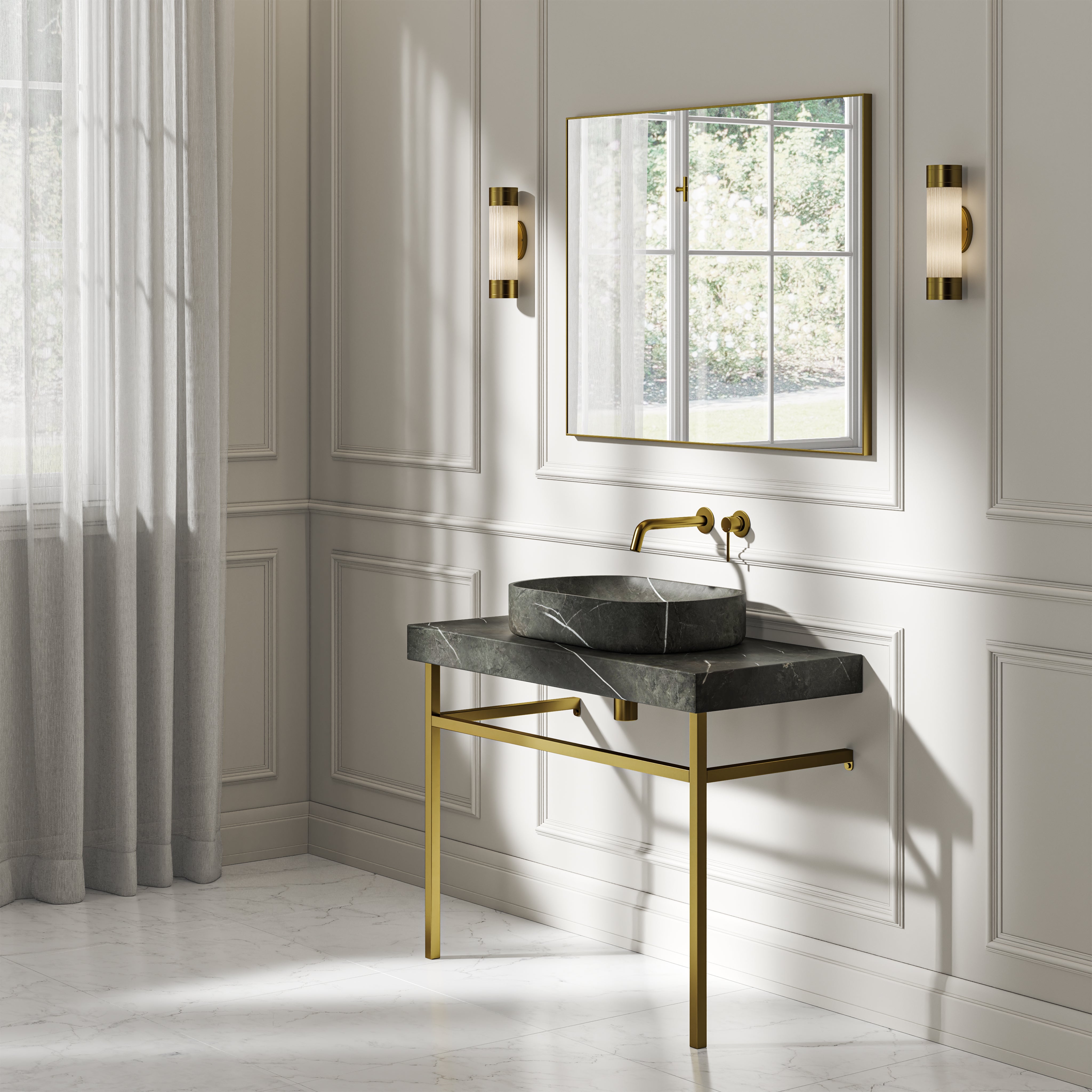 Capola Pietra Grey Marble Countertop Brushed Gold Vanity Unit 1000mm