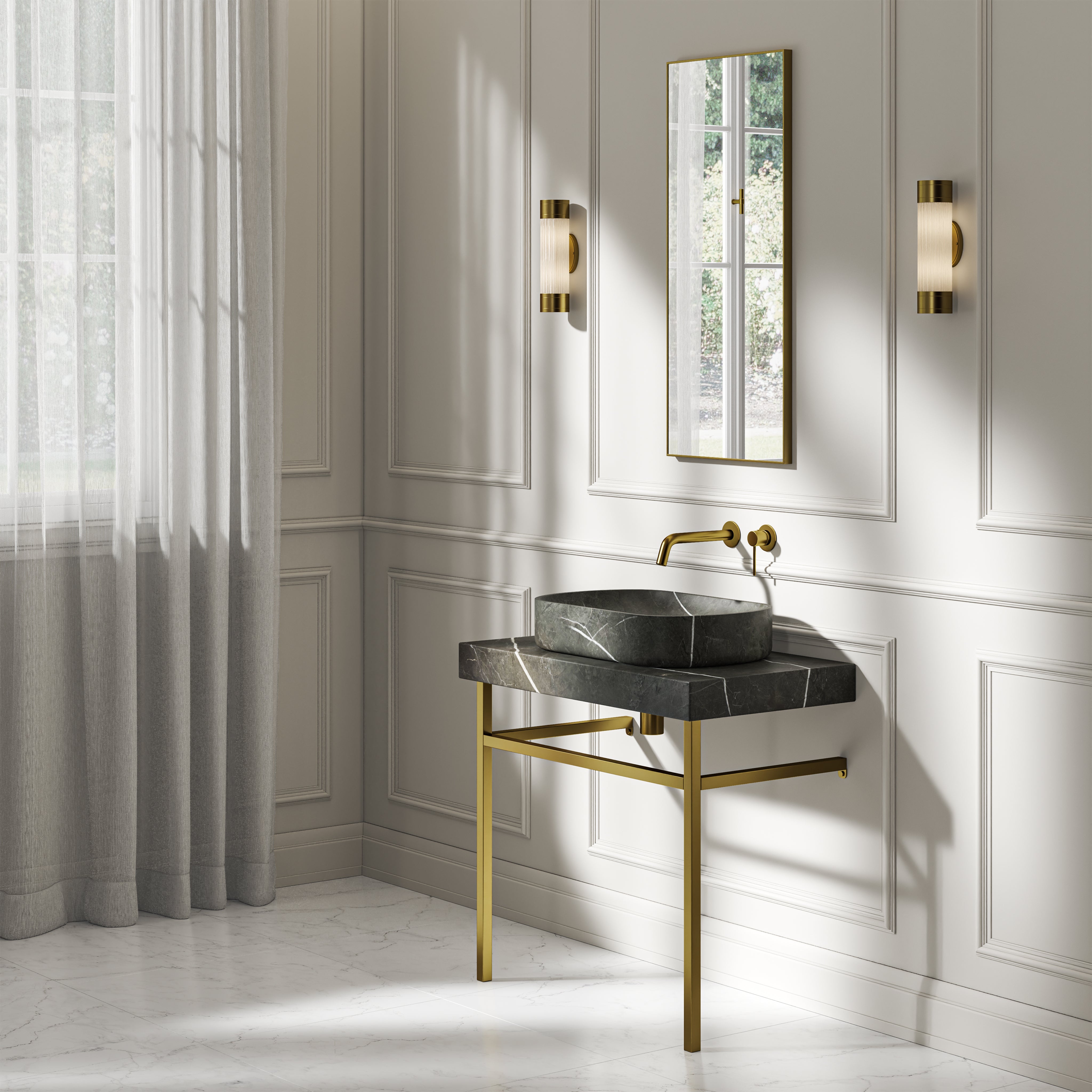 Capola Pietra Grey Marble Countertop Brushed Gold Vanity Unit 800mm