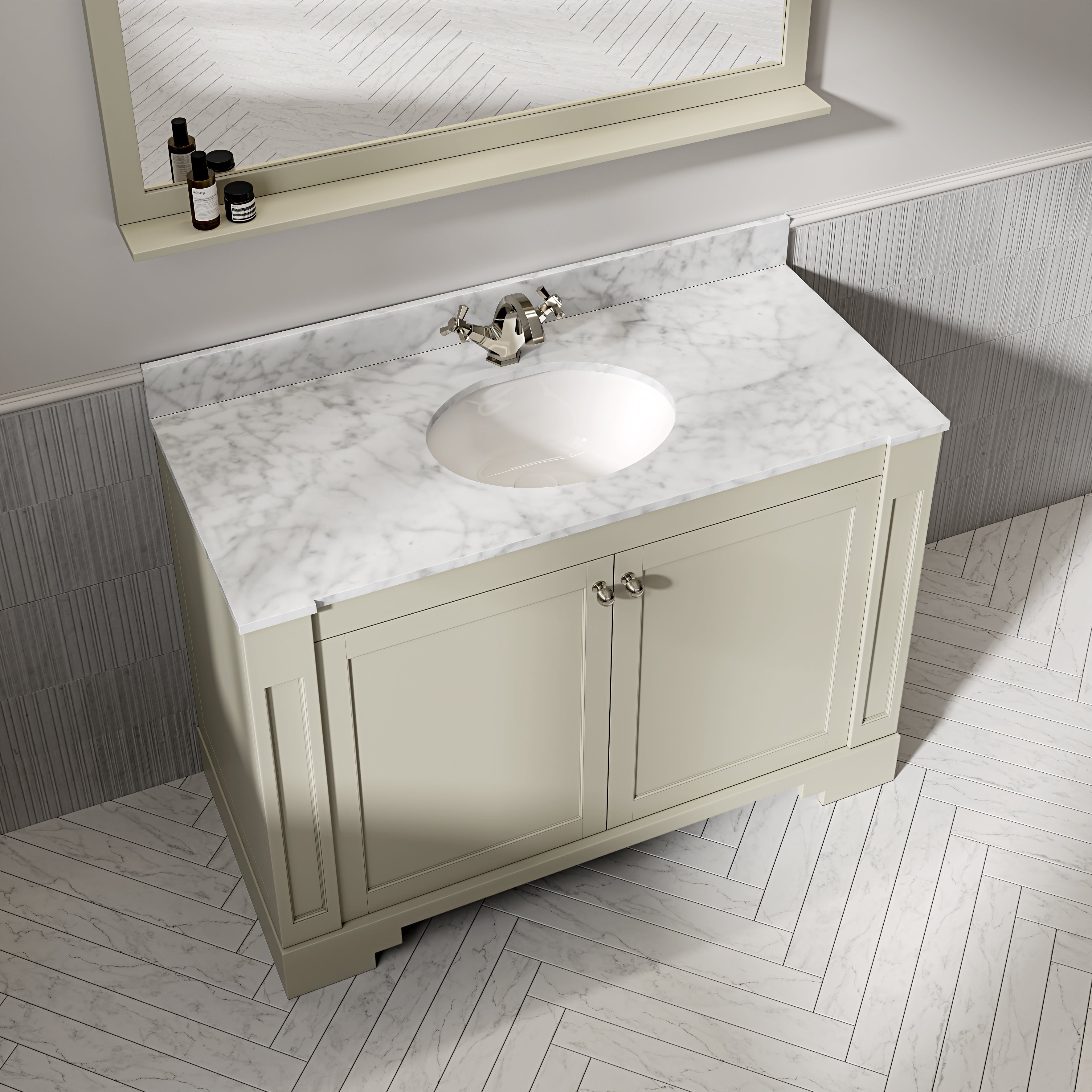 Wentworth Carrara Marble Floorstanding Vanity Unit (Matte Olive) 1200mm