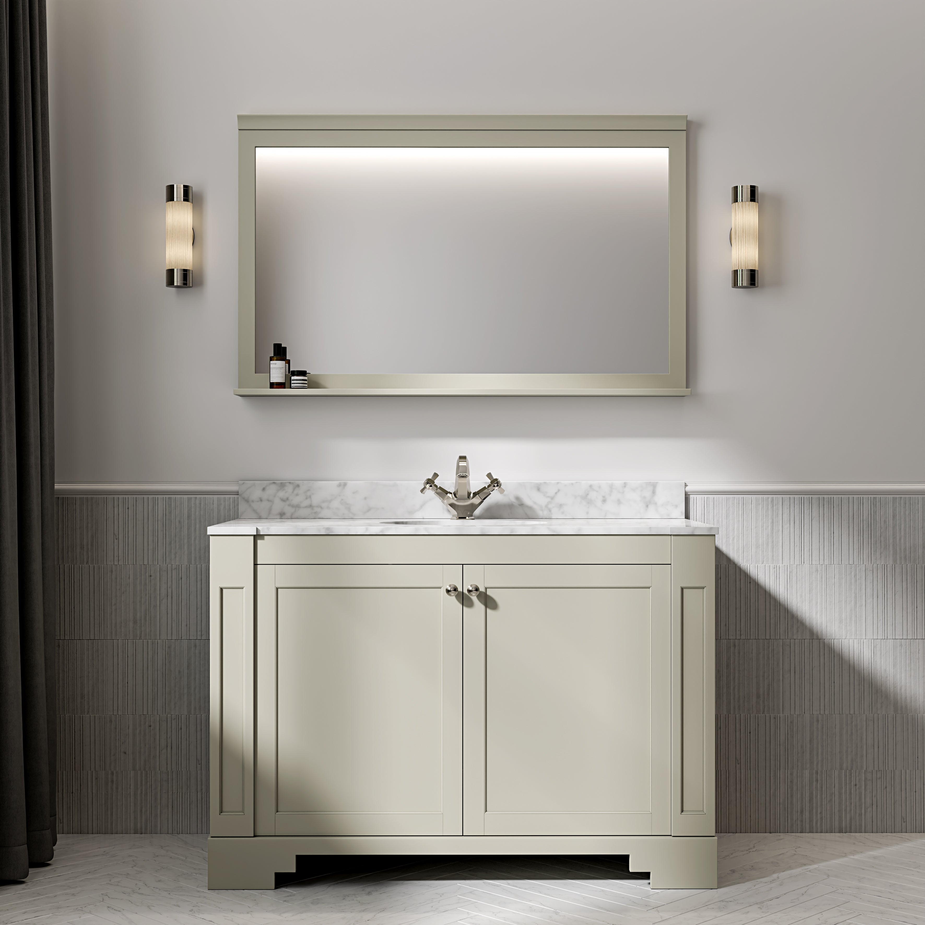 Wentworth Carrara Marble Floorstanding Vanity Unit (Matte Olive) 1200mm