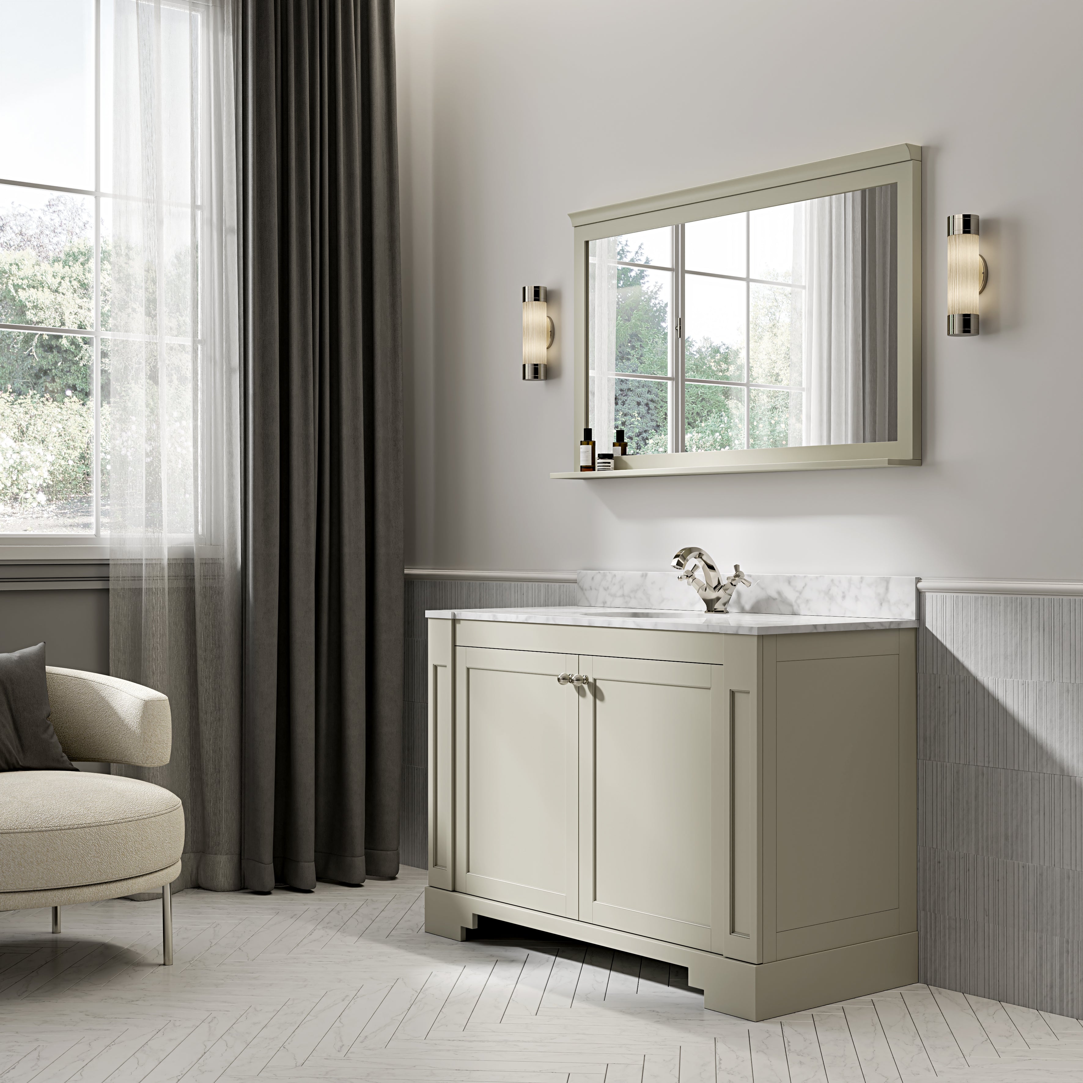 Wentworth Carrara Marble Floorstanding Vanity Unit (Matte Olive) 1200mm