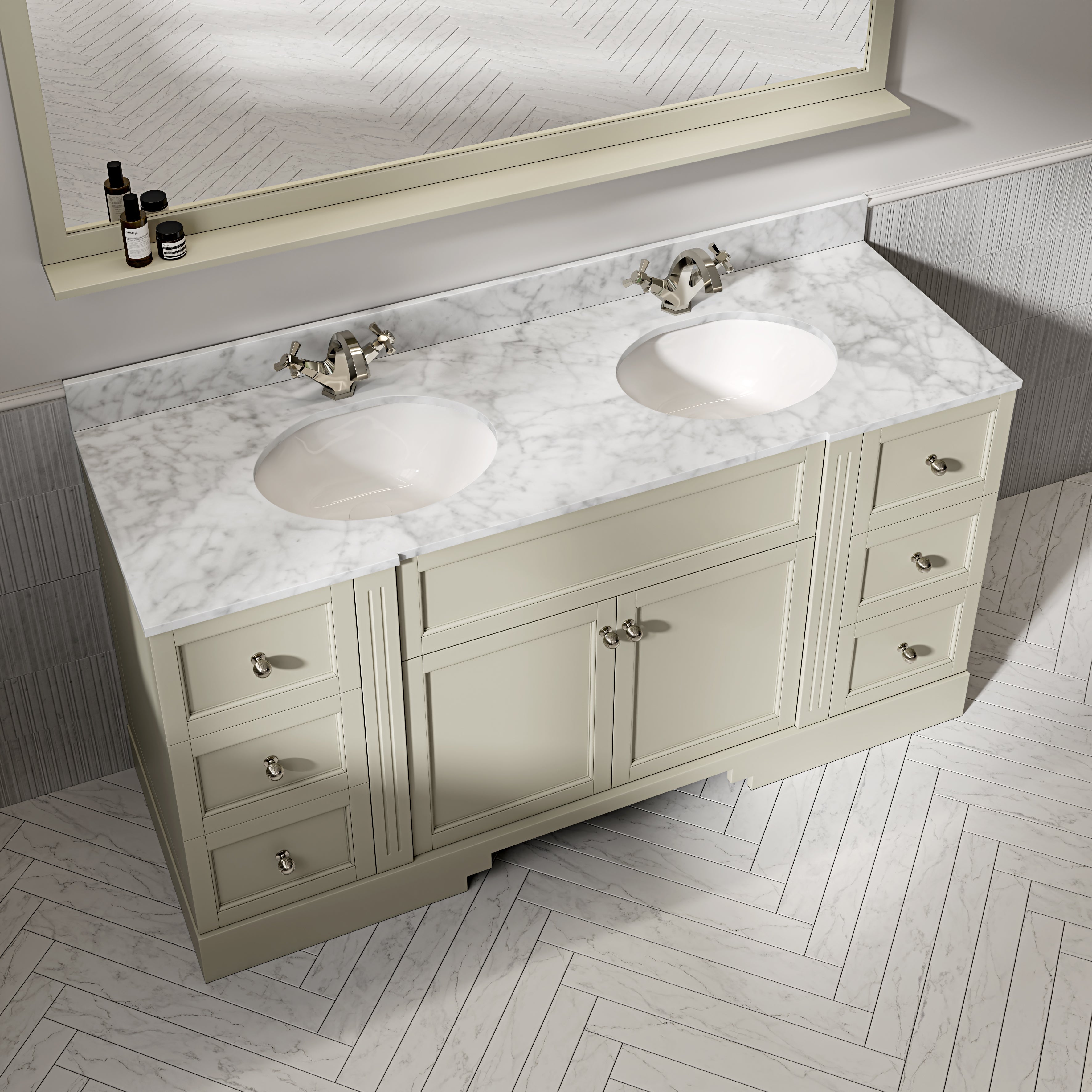 Wentworth Carrara Marble Floorstanding Vanity Unit (Matte Olive) 1600mm